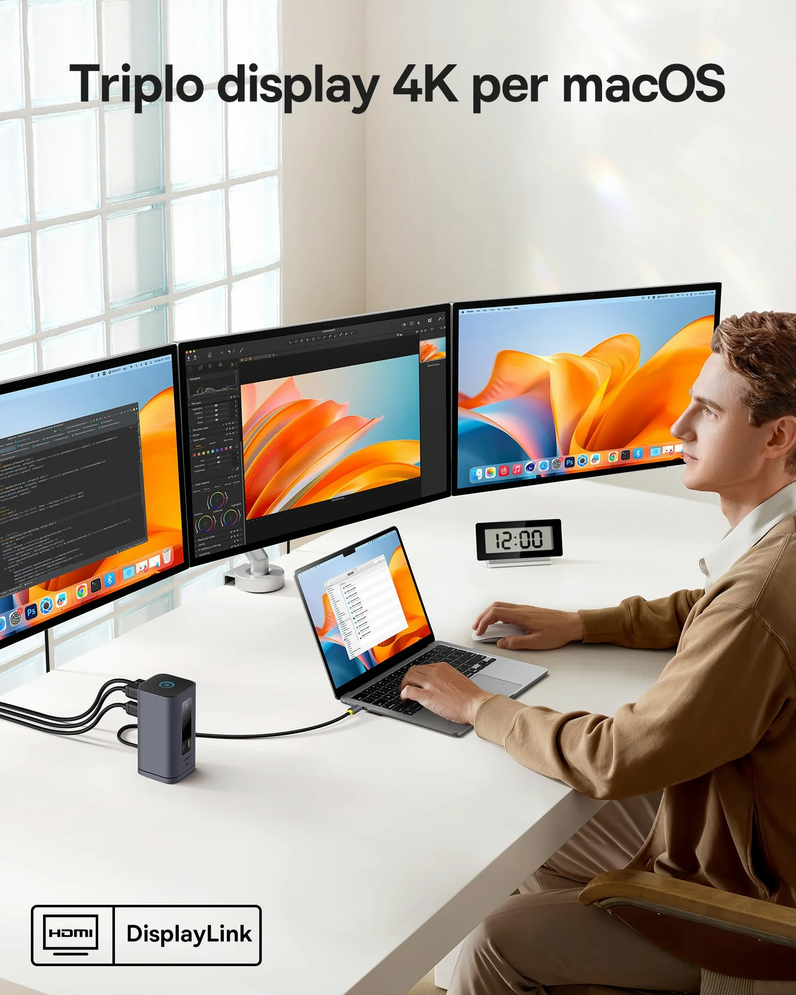 Baseus Docking Station USB C, Spacemate 11 in 1, [Displaylink per MacOS], 3 Monitor 4K, 10Gbps USB-C/A, PD 100W, Ethernet, Audio, per M1/M2/M3 e Win