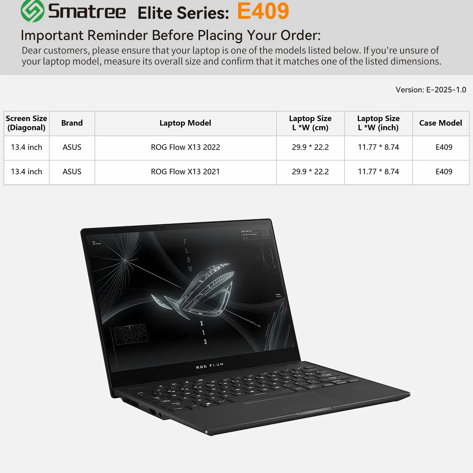 Smatree portatile custodia per 13,4 pollici ASUS ROG Flow X13 2022,per 13,4 pollici ROG Flow X13 2021 GV301,custodia con Accessory tasca,cerniera YKK,design antiurto brevettato,verde(E409G)