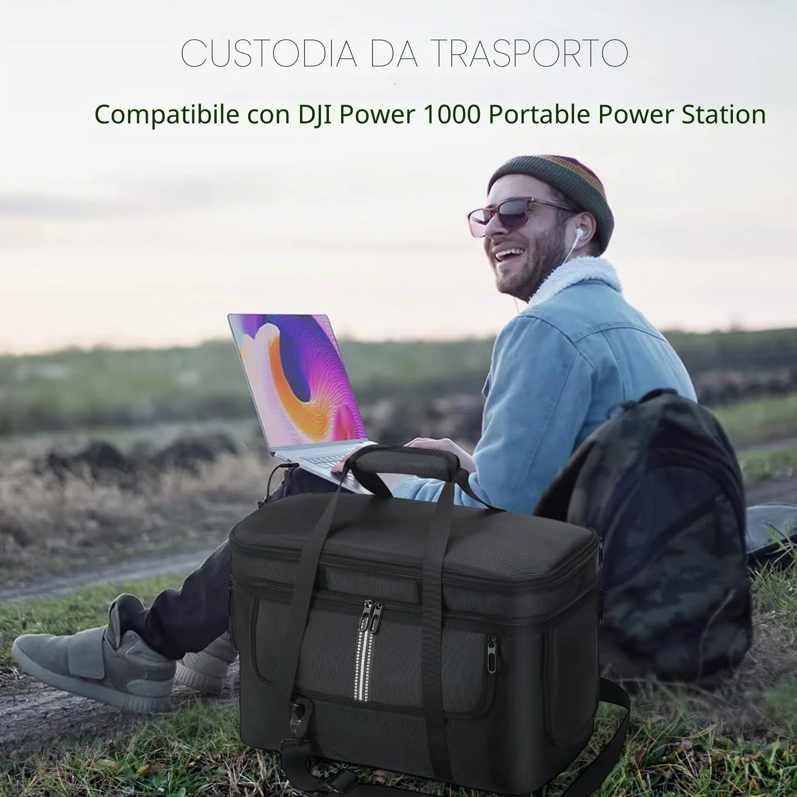 Borsa morbida per il trasporto compatibile con DJI Power 1000 Portable Power Station, custodia per alimentazione esterna, cavo di ricarica e accessori