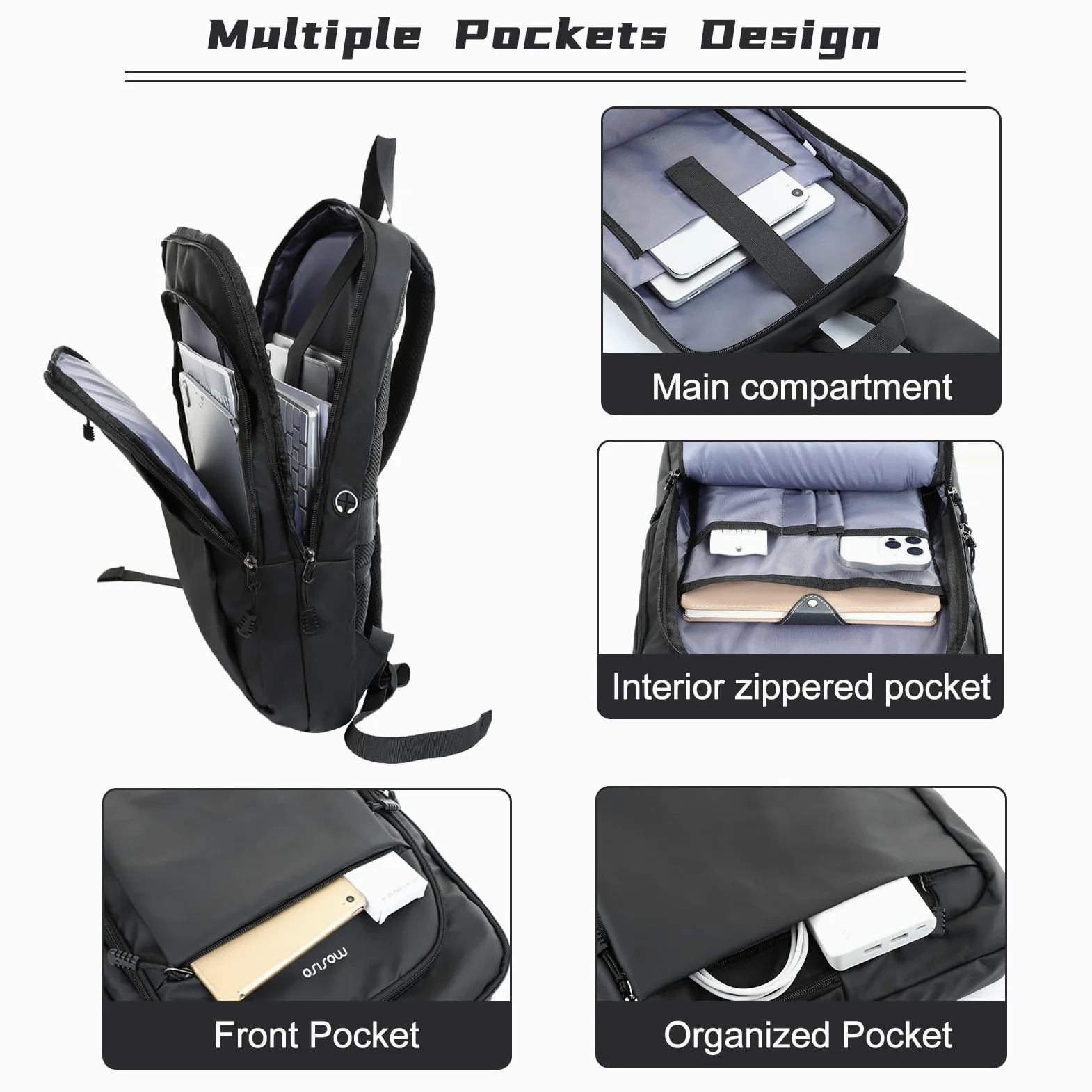 MOSISO Sottile Zaino per Laptop, 15,6 pollici Borsa Impermeabile per Laptop | e 13 pollici Custodia Laptop, 13 pollici Borsa PC, Neoprene Borse Computer con Custodia Piccola, Nero e Nero