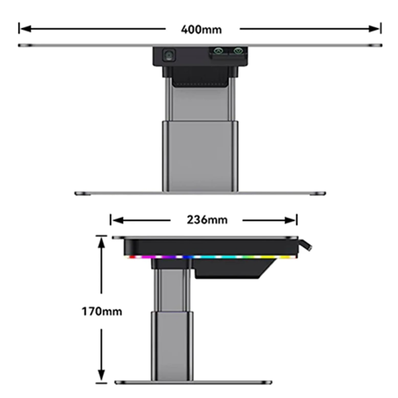 Supporto Rialzato per Monitor da Scrivania, Supporto per Computer in Alluminio Regolabile in Altezza con Hub USB 3.0, Illuminazione RGB, capacità di Carico 44 Libbre (20 kg) per Pc, Laptop