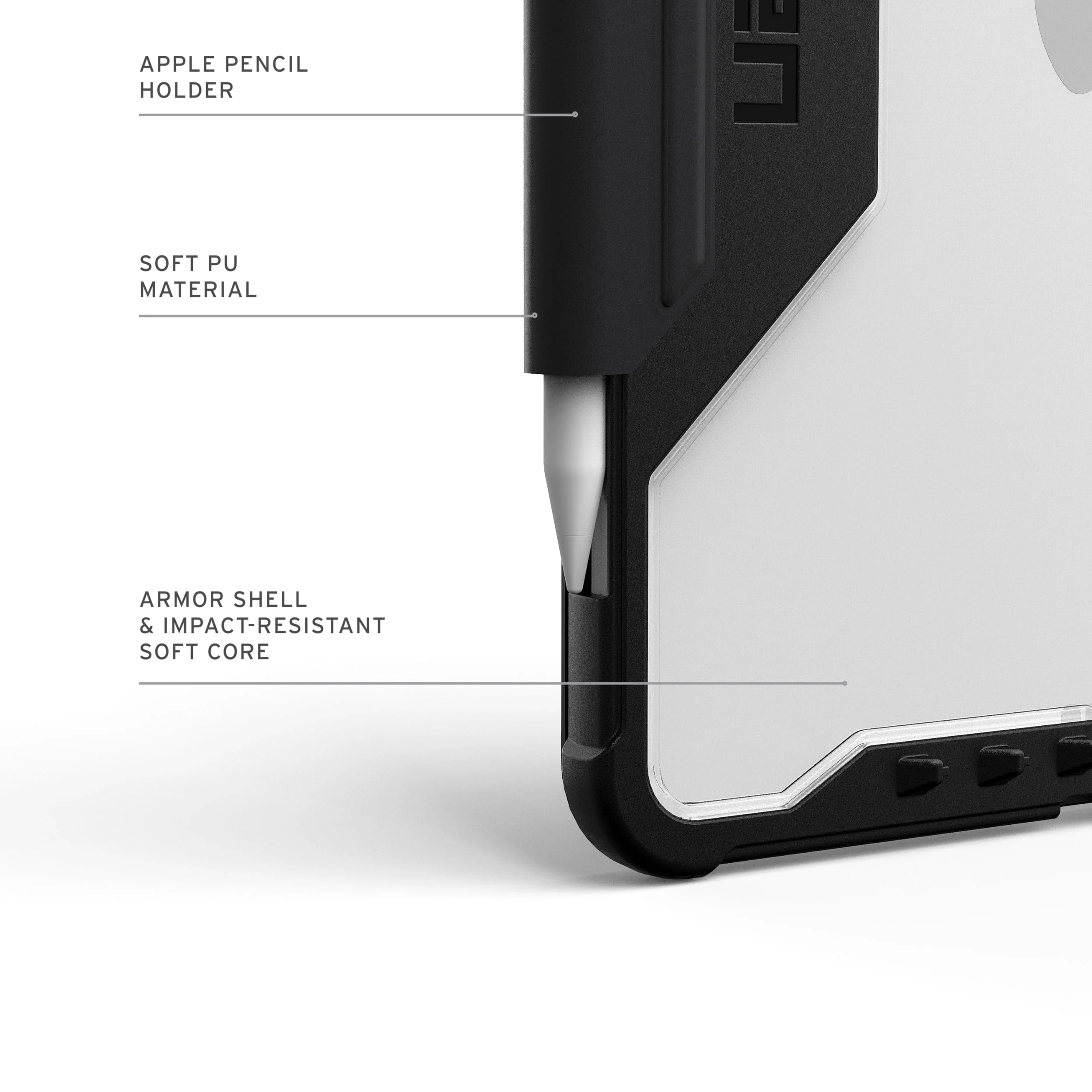 URBAN ARMOR GEAR Progettata per iPad Air 11 (7a generazione, 2025, M3), robusta custodia protettiva a portafoglio con supporto regolabile multi-angolo e portamatite Plyo LT ghiaccio/nero