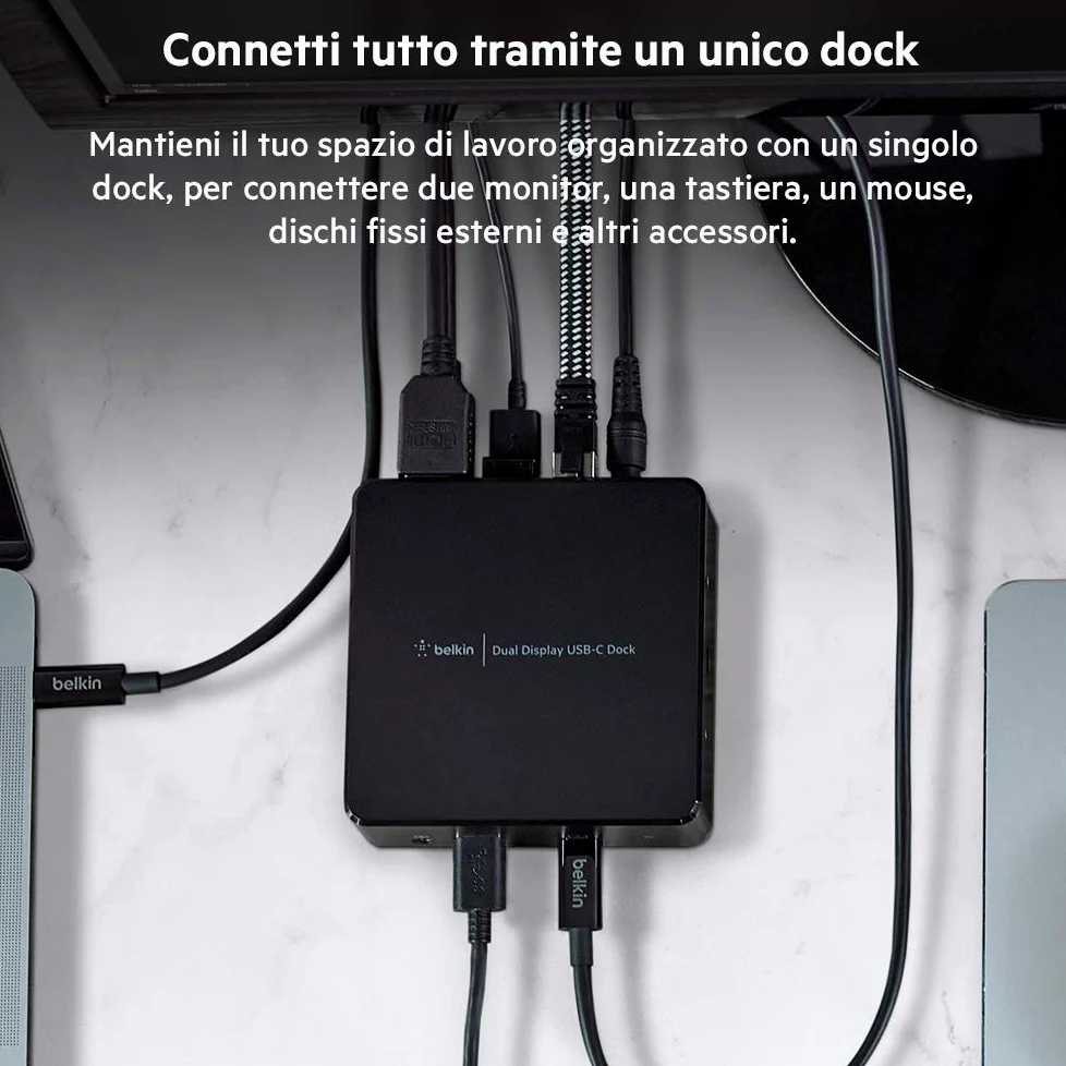 Belkin Station d'accueil USB-C à double écran (alimentation 85 W, HDMI, USB-A 3.1 Gen 1, Gigabit Ethernet, entrée/sortie audio pour MacBook, XPS et autres ordinateurs portables), noire