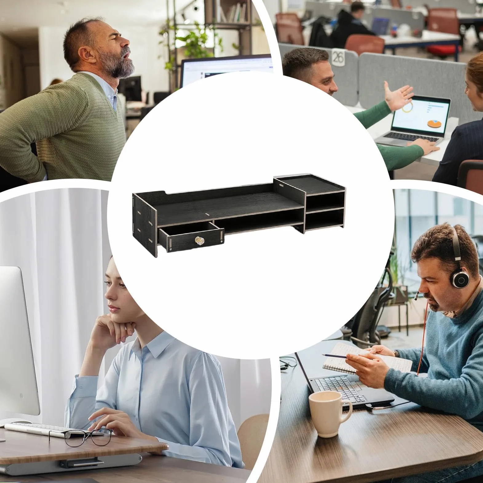 Supporto Monitor per Scrivania Supporto per Computer da Scrivania | Accessorio in Legno per PC Ufficio Stampante Tastiera Organizzazione