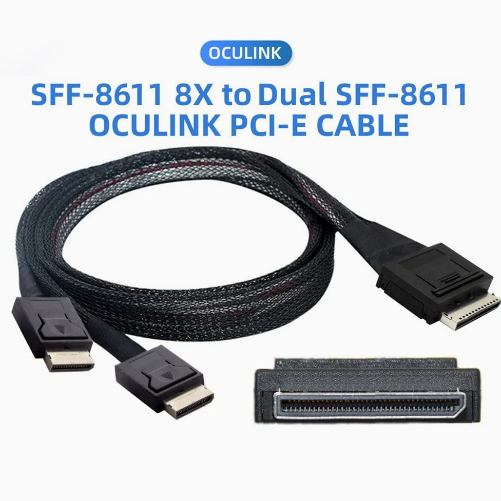 OCuLink PCIe PCI-Express SFF-8611 8X 8-Lane a Dual SFF-8611 Oculink 4X SSD, cavo dati attivo, 50 cm