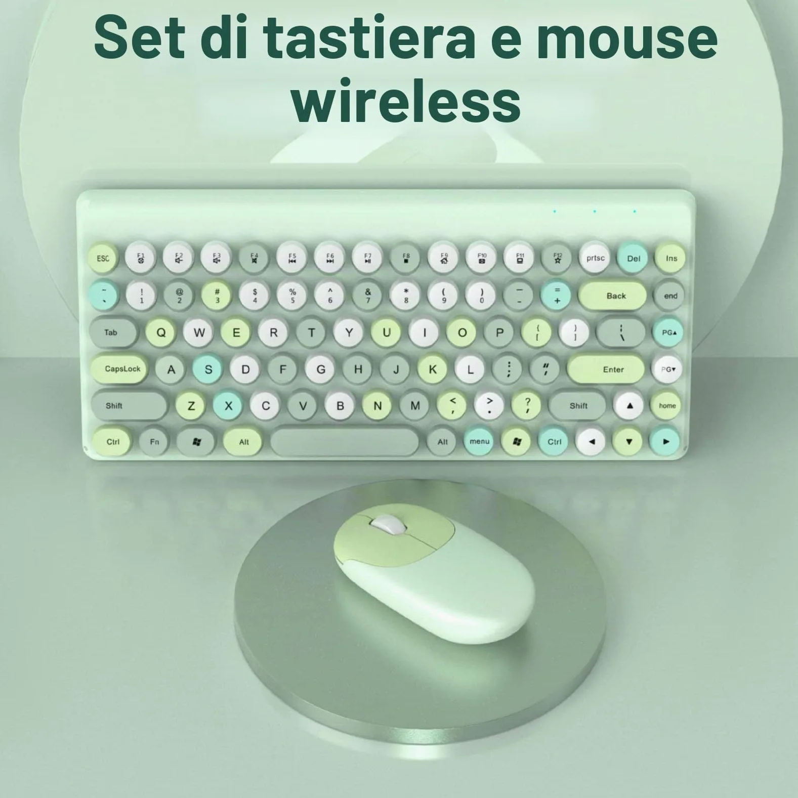 Jectse Tastiera e Mouse Wireless 2,4 GHz - Combo Ergonomico Con Tastiera Retrò Per Macchina Da Scrivere e Mouse 1200 DPI - Per Computer (Verde)