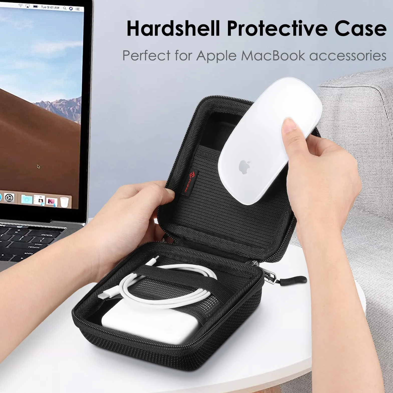FINPAC Custodia Rigida per Caricatore di MacBook Air/Pro, Portatile ElettronicaPortaoggetti Borsa Cover per MacBook Charger/Magic Mouse/Cavo, Organizer per Viaggi Accessori, (Black)
