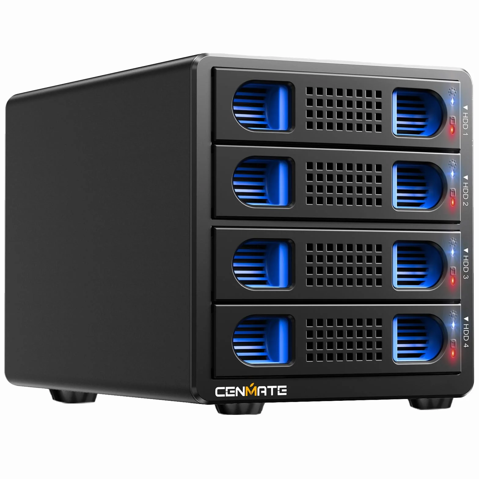 CENMATE Case Hard Disk 4 Bay con Ventola per 2,5/3,5” SATA HDD/SSD con Cavo USB A/C 3.0＋eSATA, Case HDD 3,5 Supporta 80TB di Capacità (NO RAID/NAS)