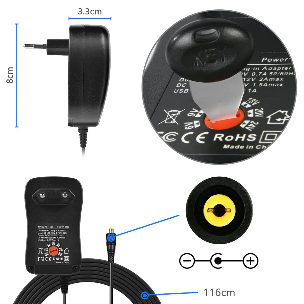 AXFEE 41W Adattatore di Alimentatore Universale, on 12 Spine CC per 6V-24V Altoparlanti, Macchine Fotografiche, Lampade, Tablet Altoparlanti, TV, Telefono e Elettronica Domestica eccetera.-2000mA Max