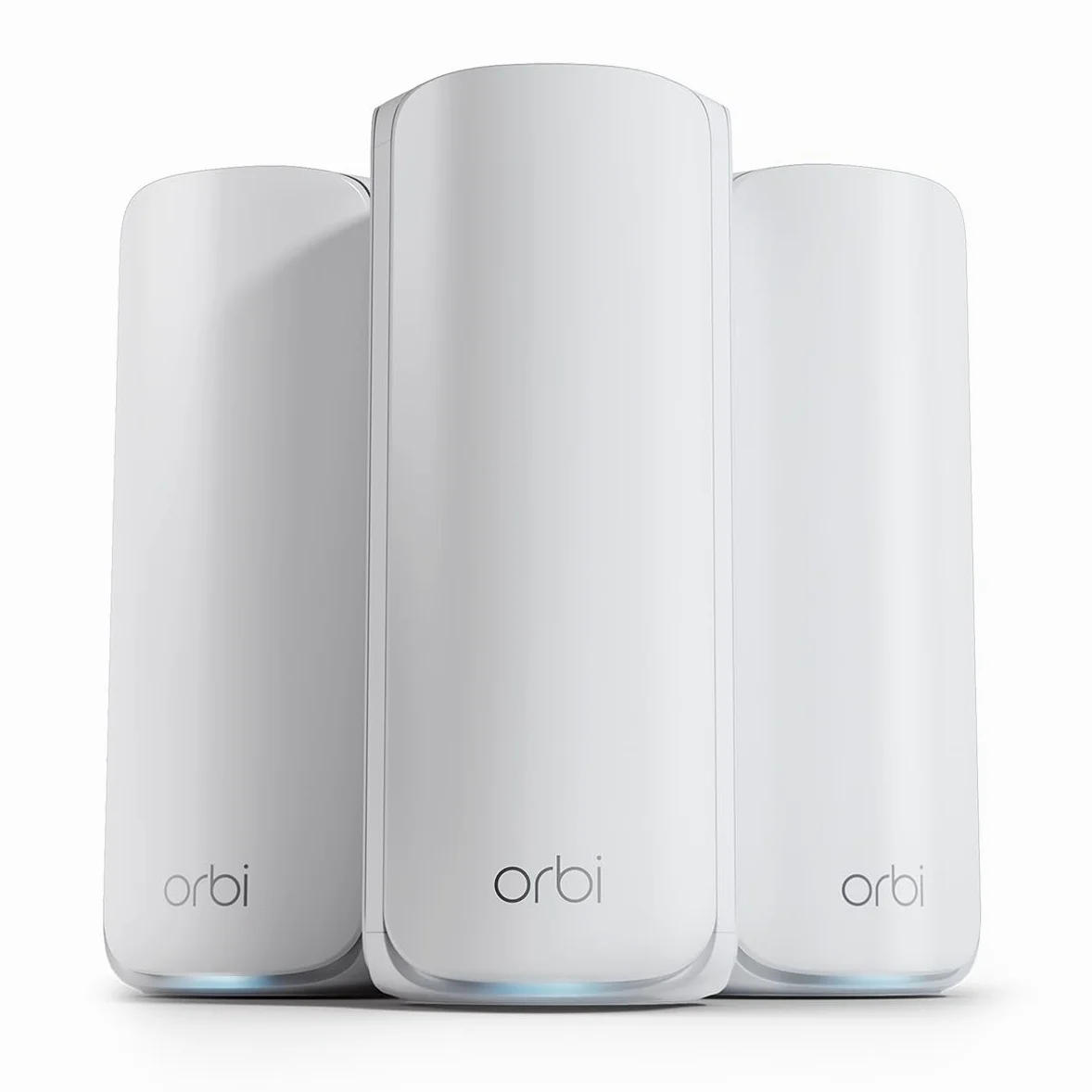 NETGEAR Orbi Serie 870 | WiFi 7 Mesh System| RBE873| Router wireless + 2 satellites| Fino a 21 Gbps | Copre 600 m² | Supporta 150 dispositivi| Porta Internet 10 GB | Tri-Band BE21000 | Kit da 3 Bianco