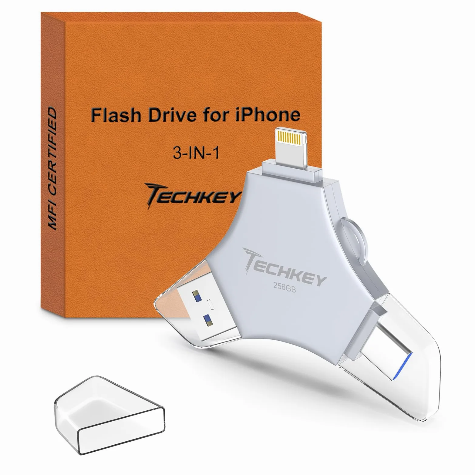 Chiavetta USB 3.0 certificata MFi da 256 GB per iPhone, memoria esterna 3 in 1, per foto, video, salvataggio dati, backup, ad alta velocità, per iPhone/iPad/Android/PC