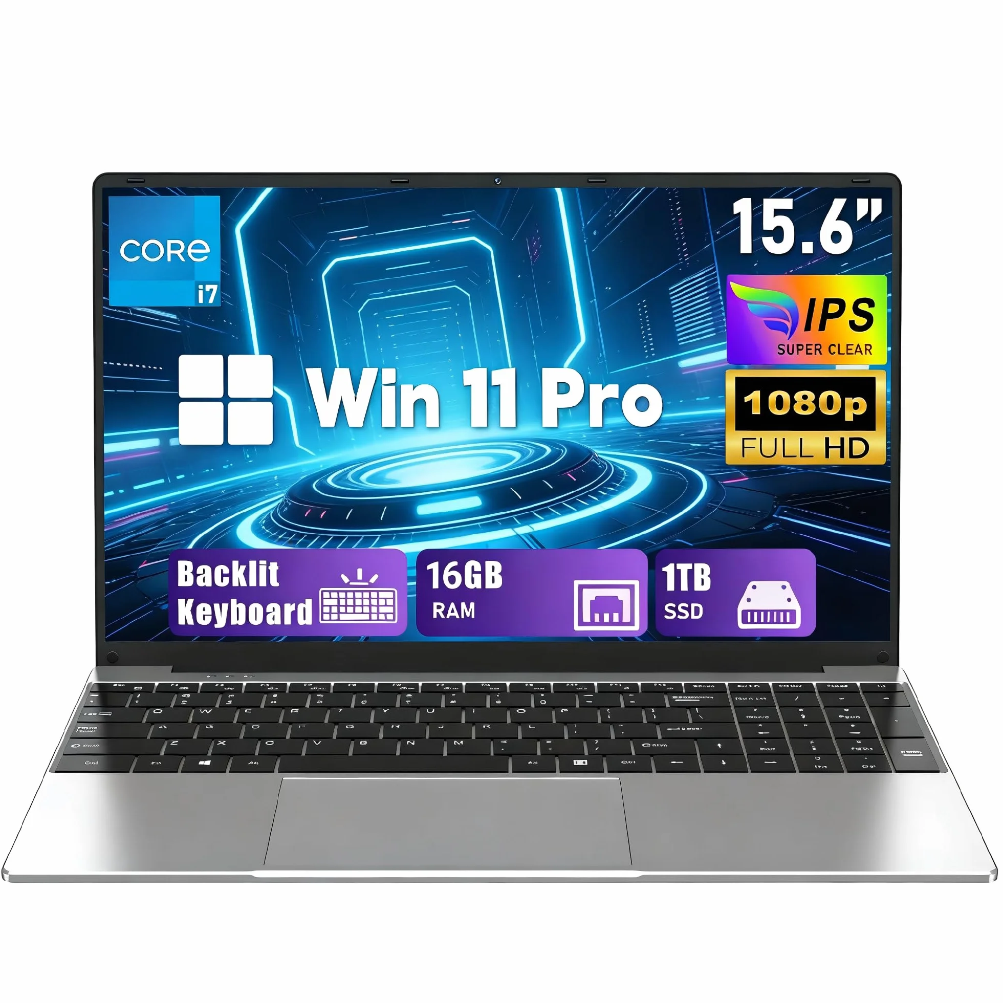 FUNYET Computer Portatile,2026 Portatil da 15,6 pollici, 16 GB di RAM, 1 TB di SSD, Core i7-7600U Laptop PC, IPS FHD 1920 * 1080 Notebook, 6000 mAh,WiFi5,Tastiera retroilluminata, apertura a 180°