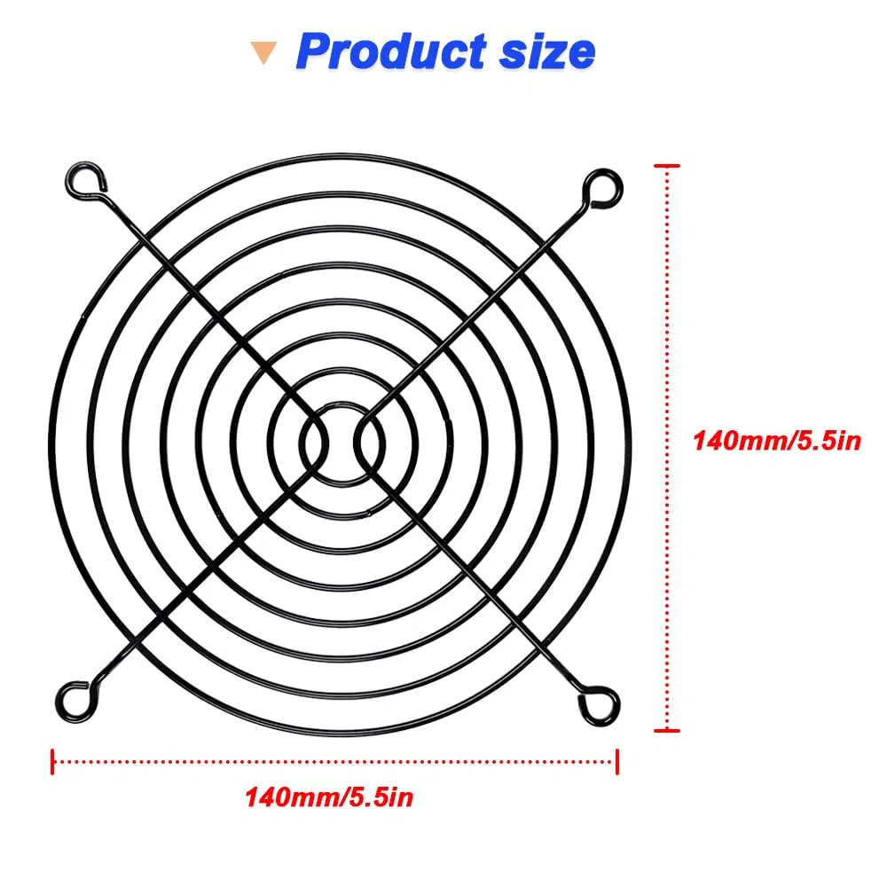 140 mm griglie nere per dita, griglia per ventola di raffreddamento per PC 140 mm copertura di protezione per PC, con viti, vite per ventola PC in gomma (4 pacchetti)