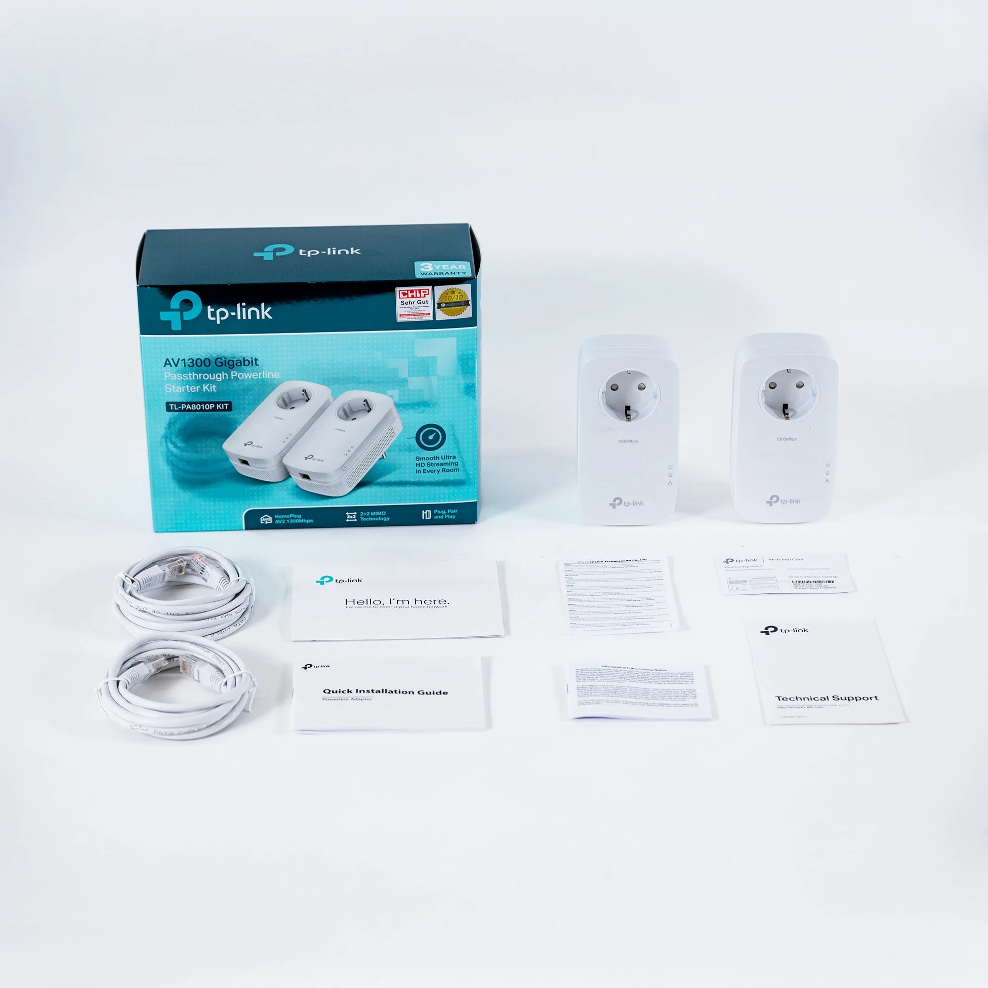 TP-Link TL-PA8010P KIT Powerline AV1300 con porta Gigabit e Schuko presa elettrica integrata, Plug & play, non richiede alcuna configurazione, Bianco
