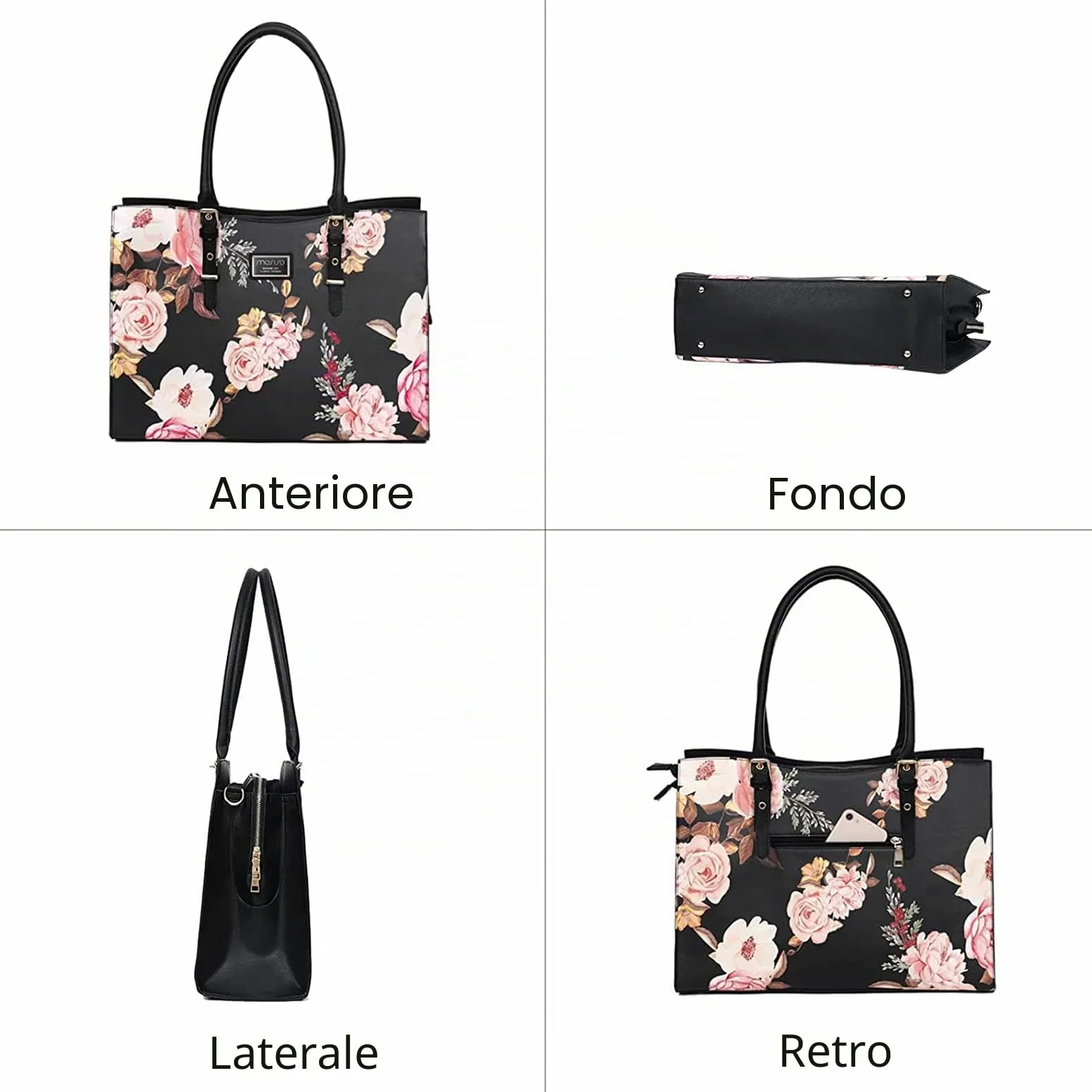 MOSISO Borsa Per Laptop Compatibile con MacBook Pro 16 2026 M5 A2485 A2141 | per M5-M1 2025-2019,Notebook 15-15,6'',Peonia Impermeabile Pu Pellelavoro Di Viaggio Valigetta Manico in Pu Regolabile,Nero