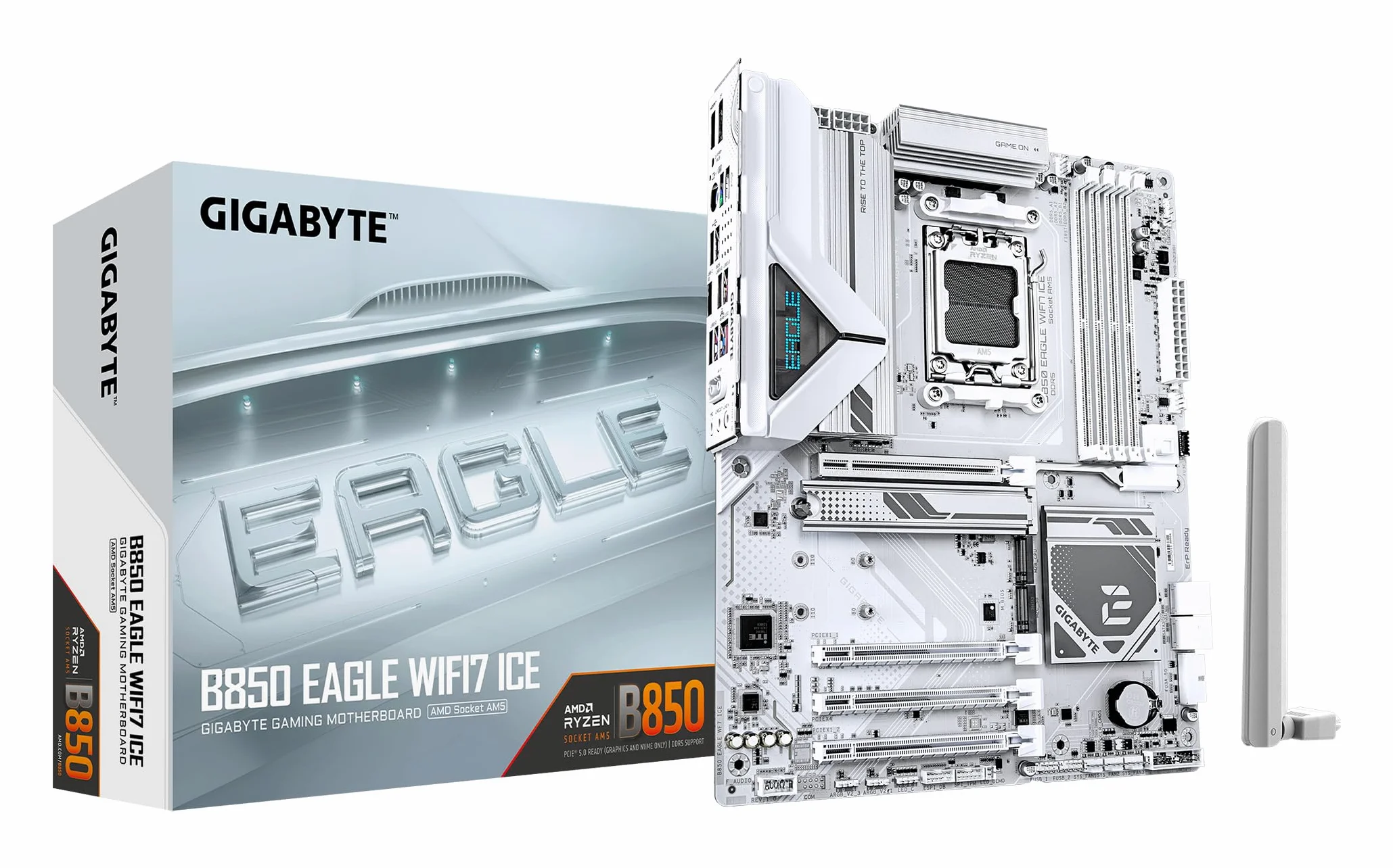 GIGABYTE B850 EAGLE WIFI7 ICE Scheda madre - CPU AMD Ryzen serie 9000, VRM digitale a 8+2+2 fasi, fino a 8200 MHz DDR5 (O.C.), 1x M.2 PCIe 5.0 + 2x M.2 PCIe 4.0, Wi-Fi 7, LAN 2.5 GbE, USB 3.2 Gen 2