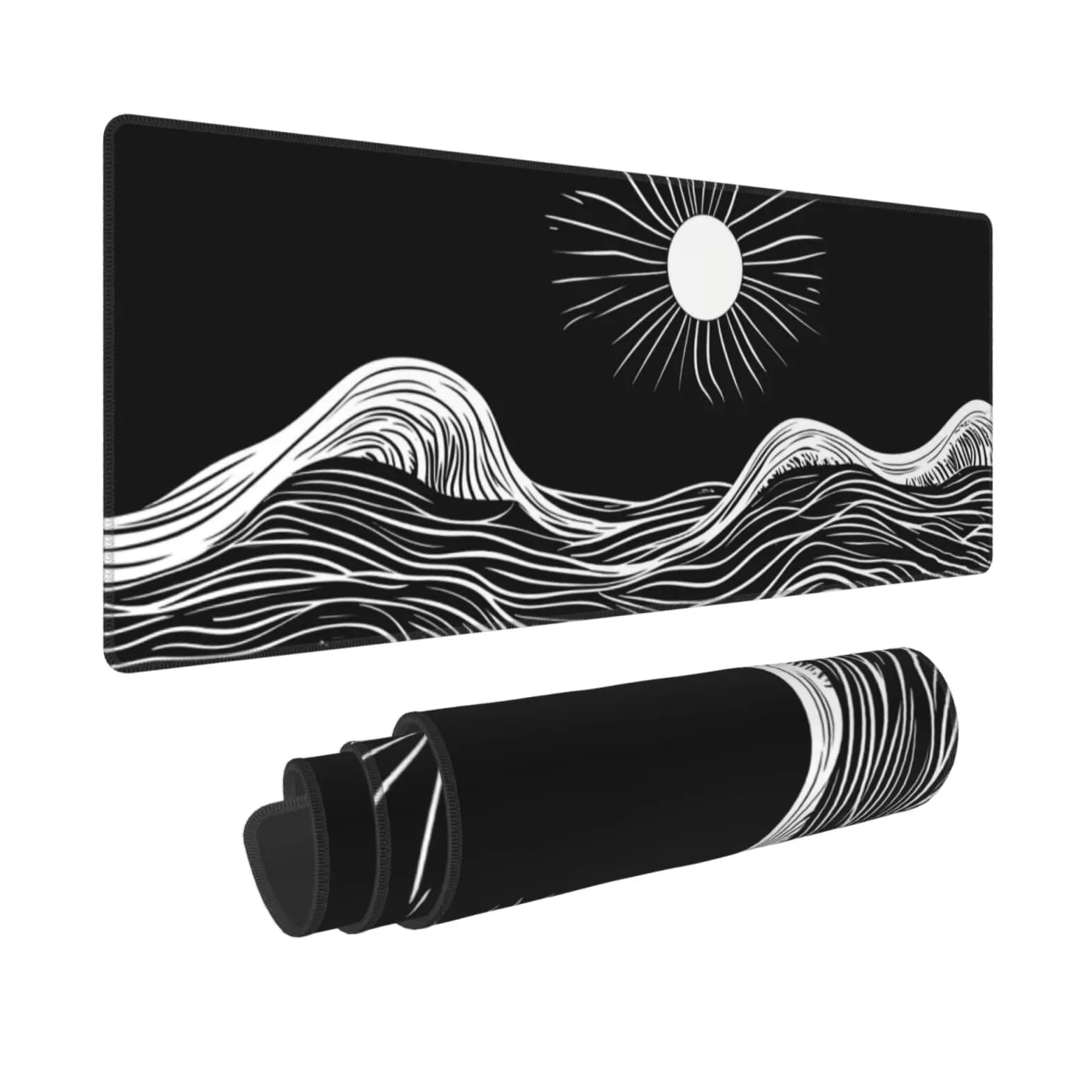 Tappetino Mouse, Tappetino Mouse Gaming Grande XXL 1500x800x3mm Tappetino Scrivania Mouse Pad, Base in Gomma Antiscivolo, Bordi Cuciti,Lavabile, Mousepad per Ufficio e Gaming (Onda nera) R-260
