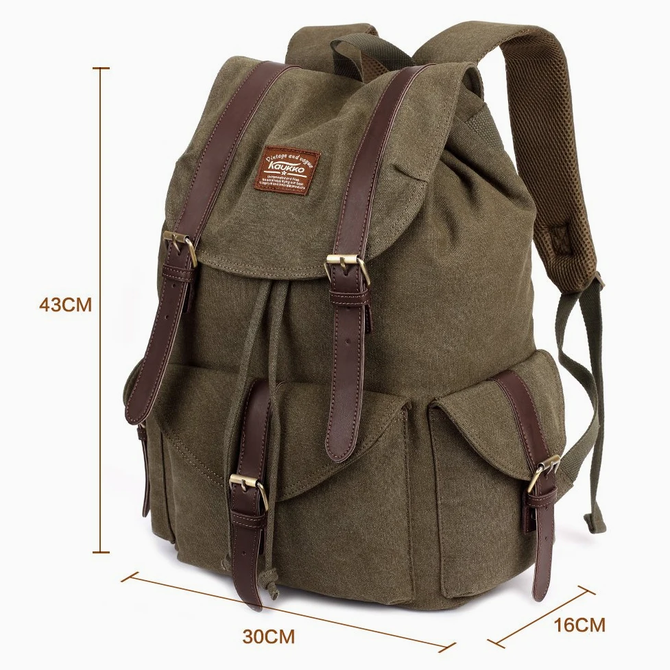 KAUKKO Annata Tela di viaggio un'escursione zaino di campeggio Escursionismo Bag per gli sport esterni svago Daypacks Sports Freizeit Daypacks (Army green)