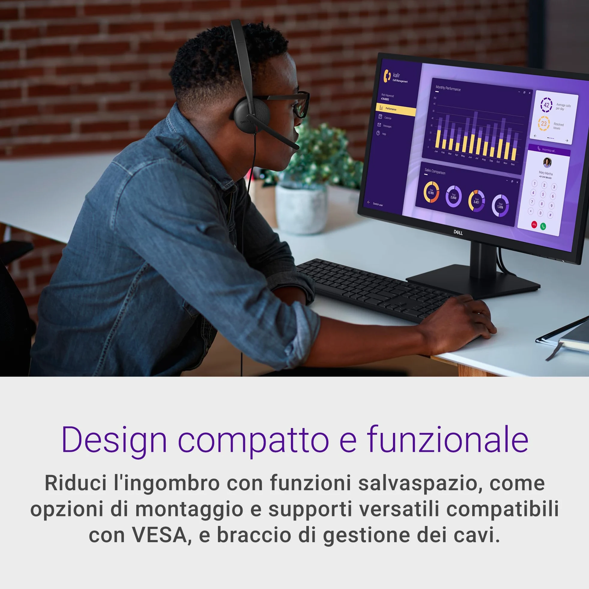 Dell E2425H 24" Full HD (1920x1080) Monitor, 75Hz, VA, 5ms, VESA (100x100mm), DisplayPort, VGA, 3 Anni di Garanzia, Nero