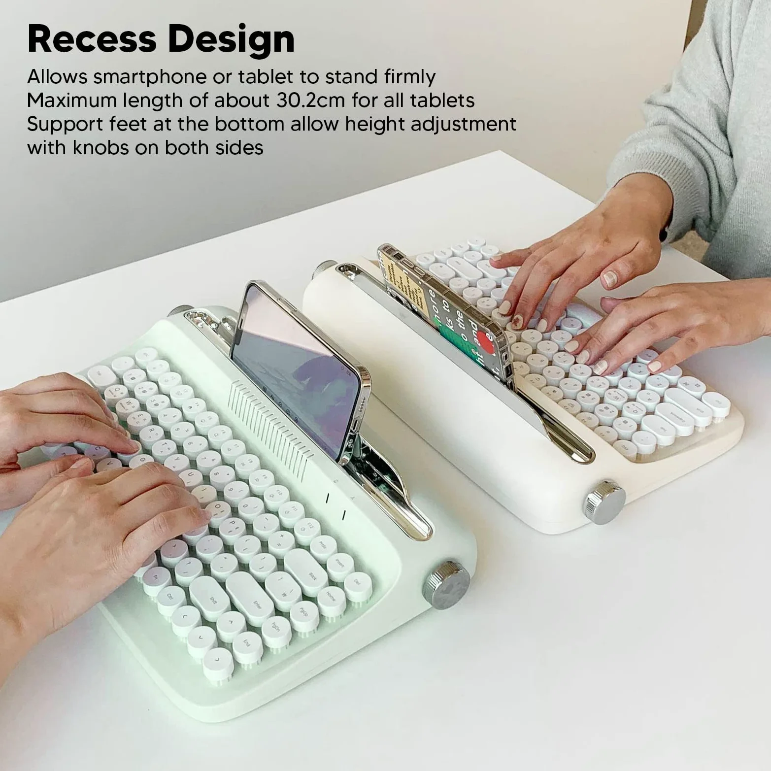Dpofirs Tastiera da scrivere retrò, 86 tasti, tastiera Bluetooth vintage, tastiera portatile senza fili con supporto integrato per Windows per iOS (verde menta)