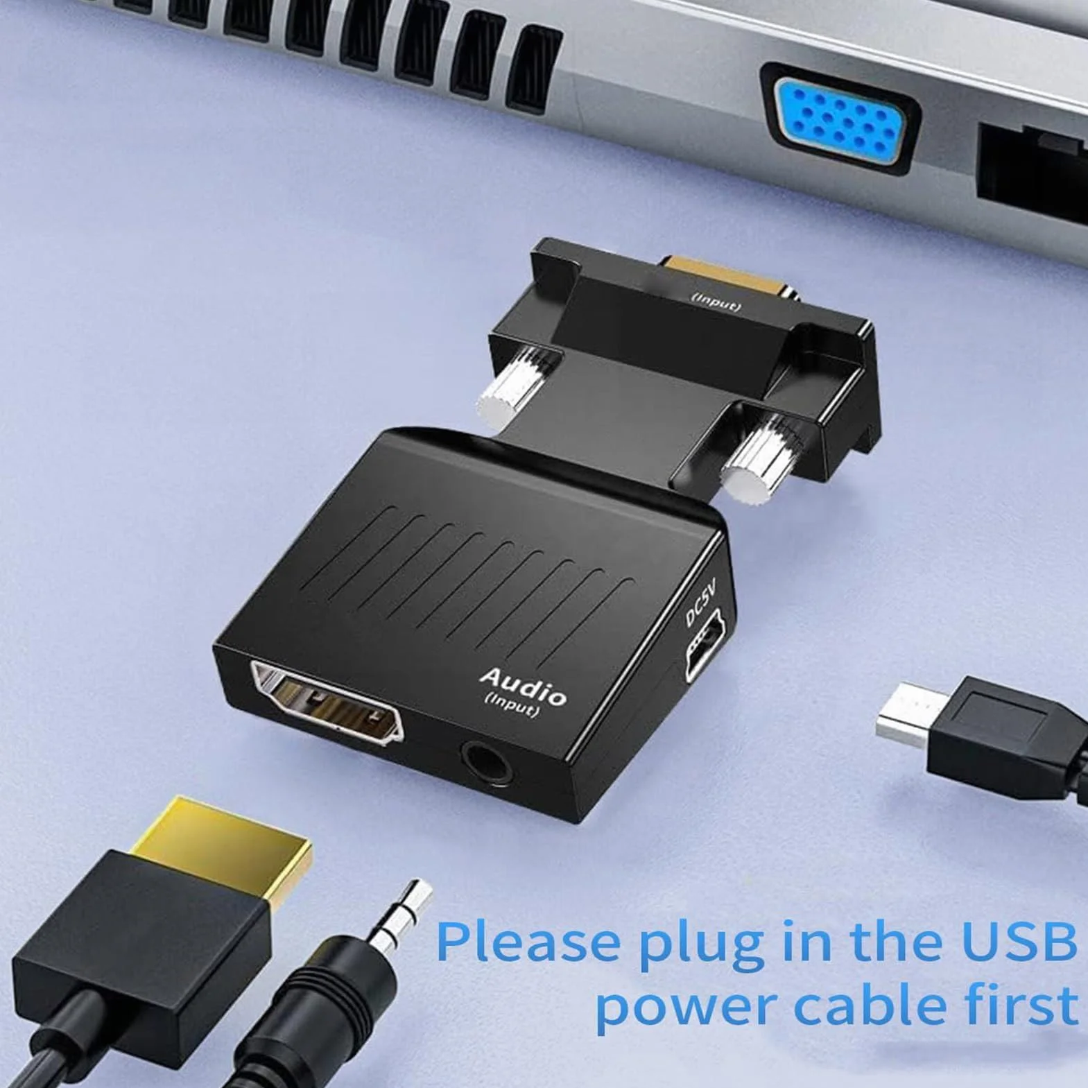 Topiky Adattatore Adattatore VGA a HDMI, Convertitore Adattatore Interfaccia Multimediale VGA a HD con Porta Audio da 3,5 Mm, Convertitore VGA Maschio a HDMI Attivo 1080P Supporta la