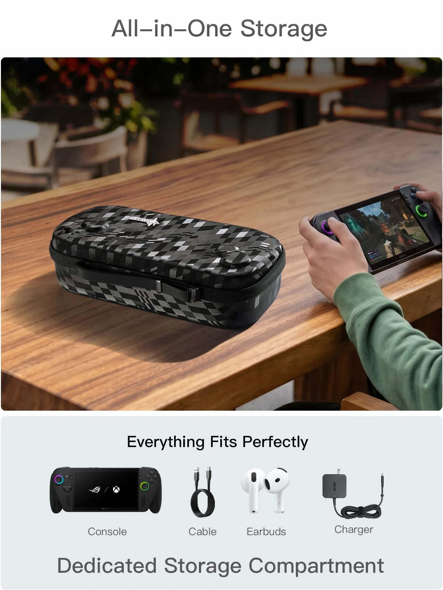 UYIYE Custodia da trasporto per Xbox Ally/Xbox Ally X (2025) a due piani, guscio rigido protettivo, borsa da viaggio portatile a doppio strato adatta per adattatore, cavo e accessori nero grigio