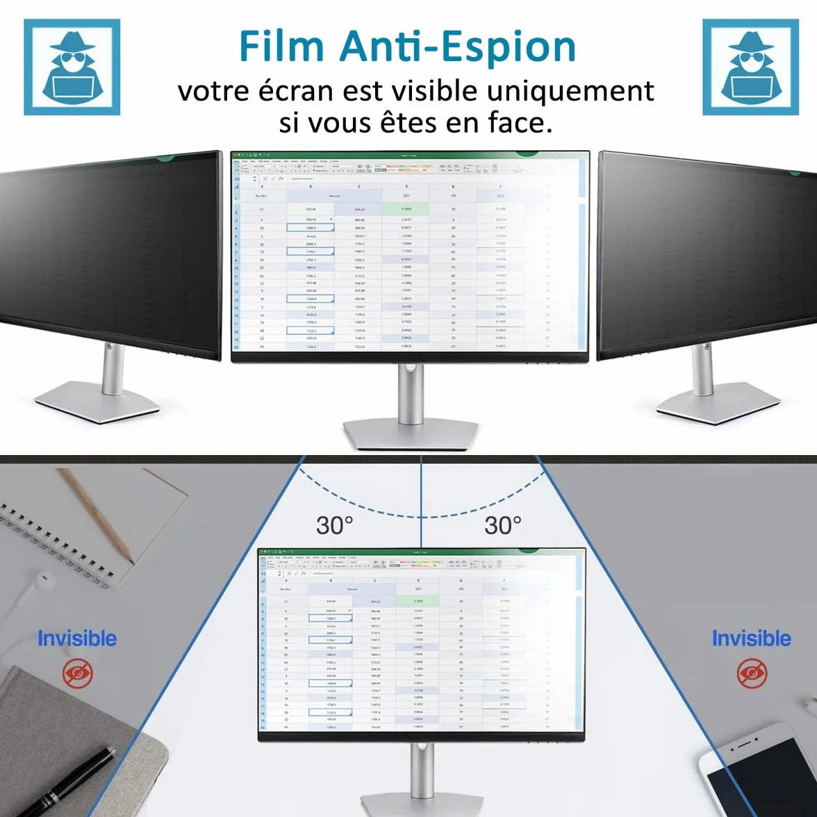 KARYLAX - Protezione schermo anti-spia, anti luce blu, pellicola protettiva Privacy compatibile per Lenovo ThinkVision P27h 27"