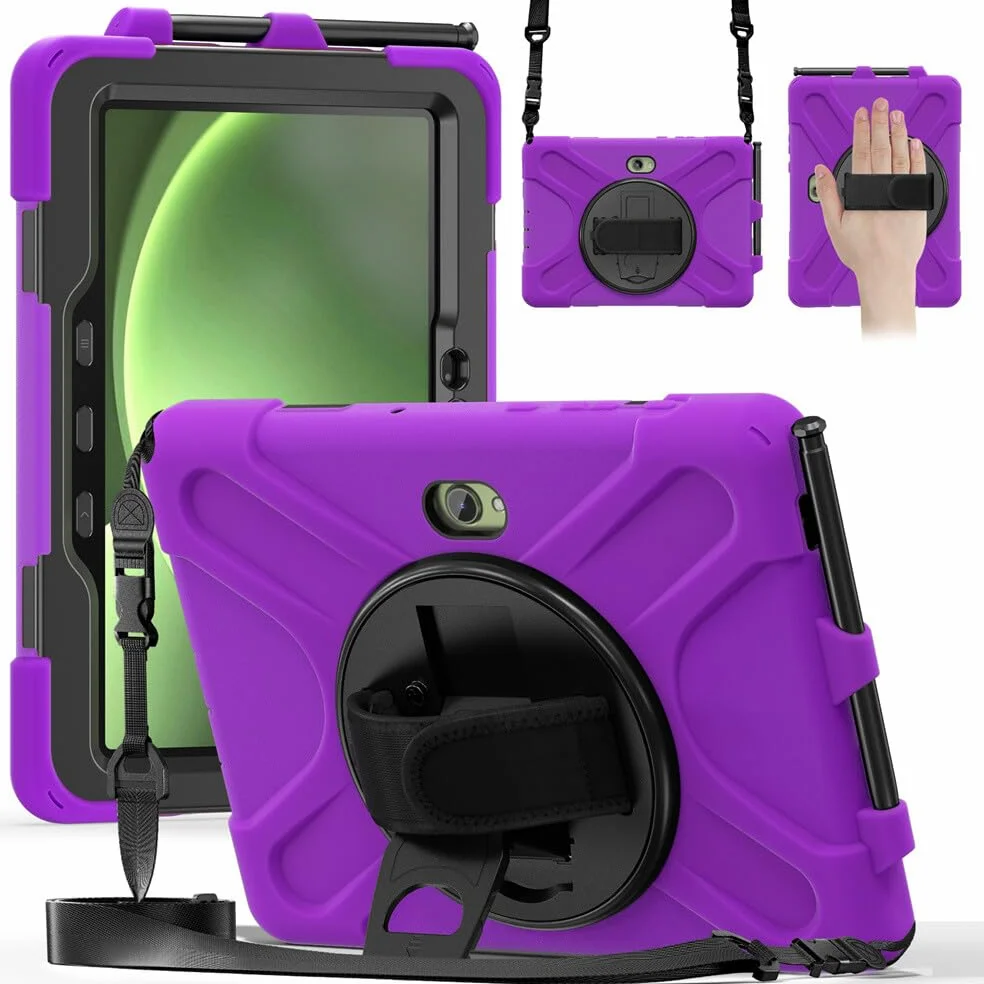 Compatibile con Samsung Galaxy Tab Active5 Pro 5G 101 SM X350 X356B (colore: viola) Custodia rigida antiurto in silicone con fascio, rotazione a 360 gradi