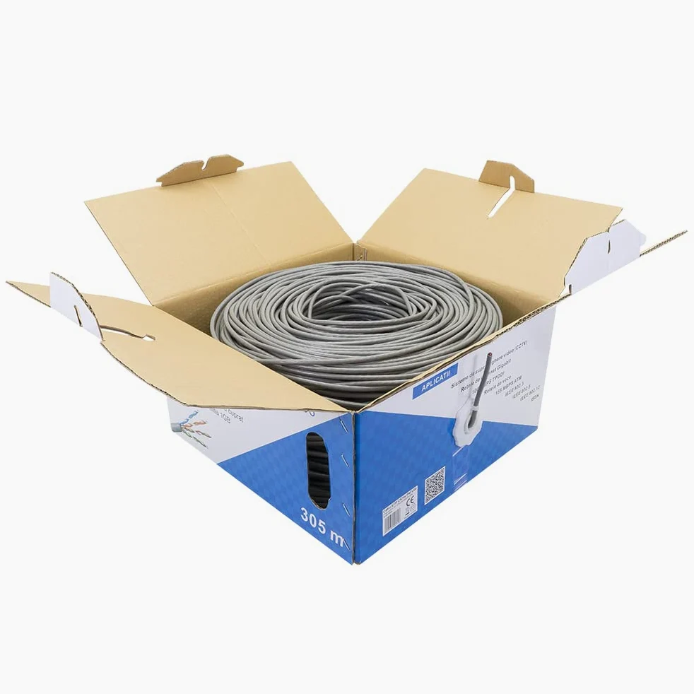 Cavo UTP CAT6 PNI U06 con 4 coppie di fili intrecciati 0,50 mm CCA, per internet e sistemi di sorveglianza, rotolo 305m