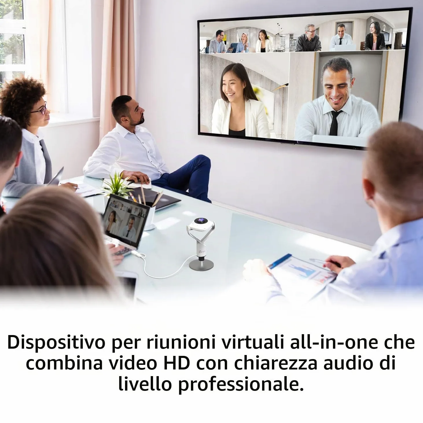 j5create Webcam per riunioni a 360 gradi - Videocamera per videoconferenze HD 1080P con microfono ad alta fedeltà, USB-C | per videoconferenze, lezioni online e collaborazione (JVCU360)