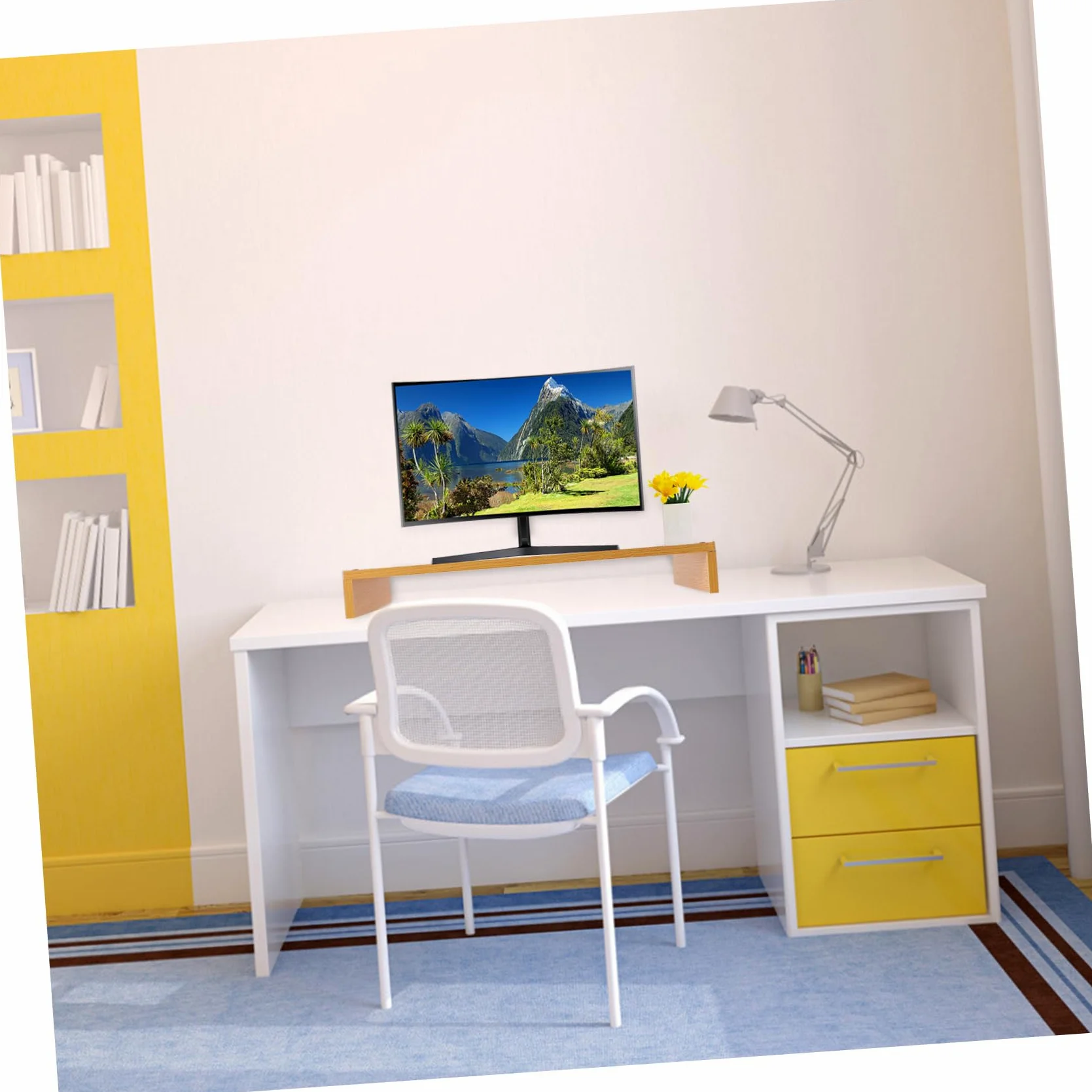 KOMBIUDA Alzata Monitor da Scrivania in Legno per Computer e Laptop | Supporto per Scrivania, Scrivania Organizer e Organizzazione Scrivania, Decorazioni Scuola