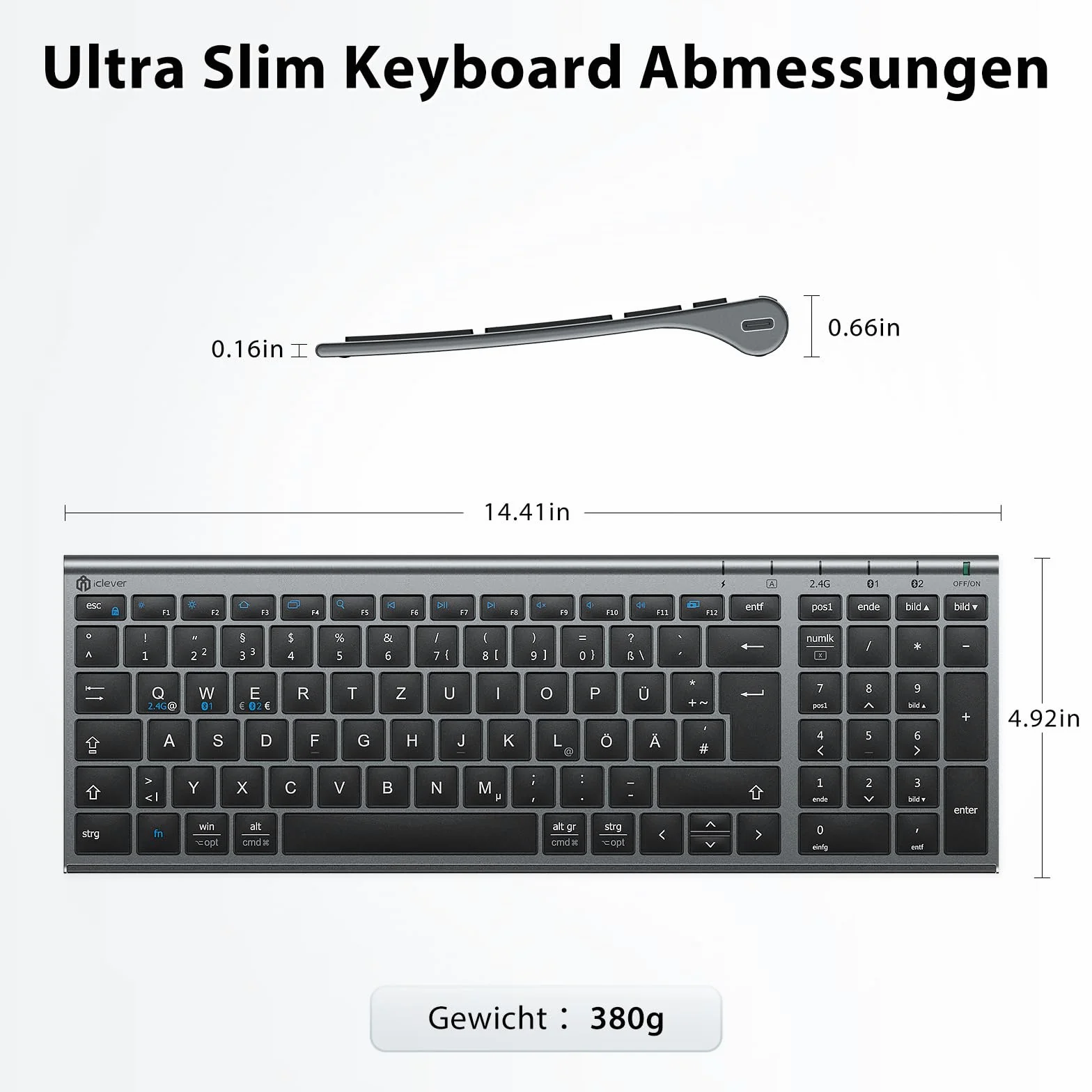 iClever Tastiera Bluetooth con mouse, set di mouse senza fili, doppia modalità ricaricabile (Bluetooth 5.0 + 2.4 G), tastiera wireless, per PC/laptop, layout QWERTZ, grigio