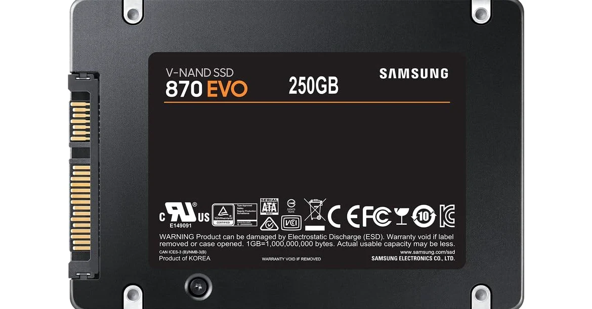 Samsung 870 EVO SSD Interno 250GB SATA III 2.5" | Velocità fino a 560 MB/s | Intelligent TurboWrite | Nero (Ricondizionato)