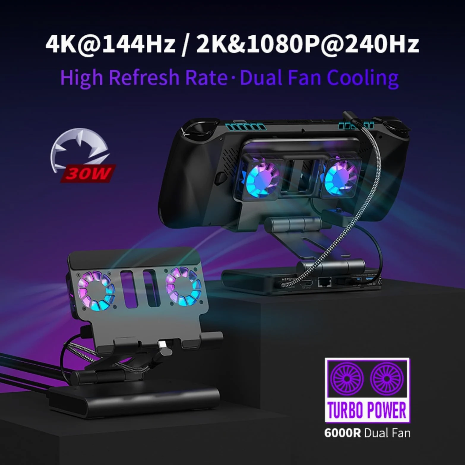 Stazione di raffreddamento per OneXPlayer APEX per ROG Ally-X Steam Deck 4K@60Hz Gigabit Ethernet USB 3.1 supporto regolabile (nero)