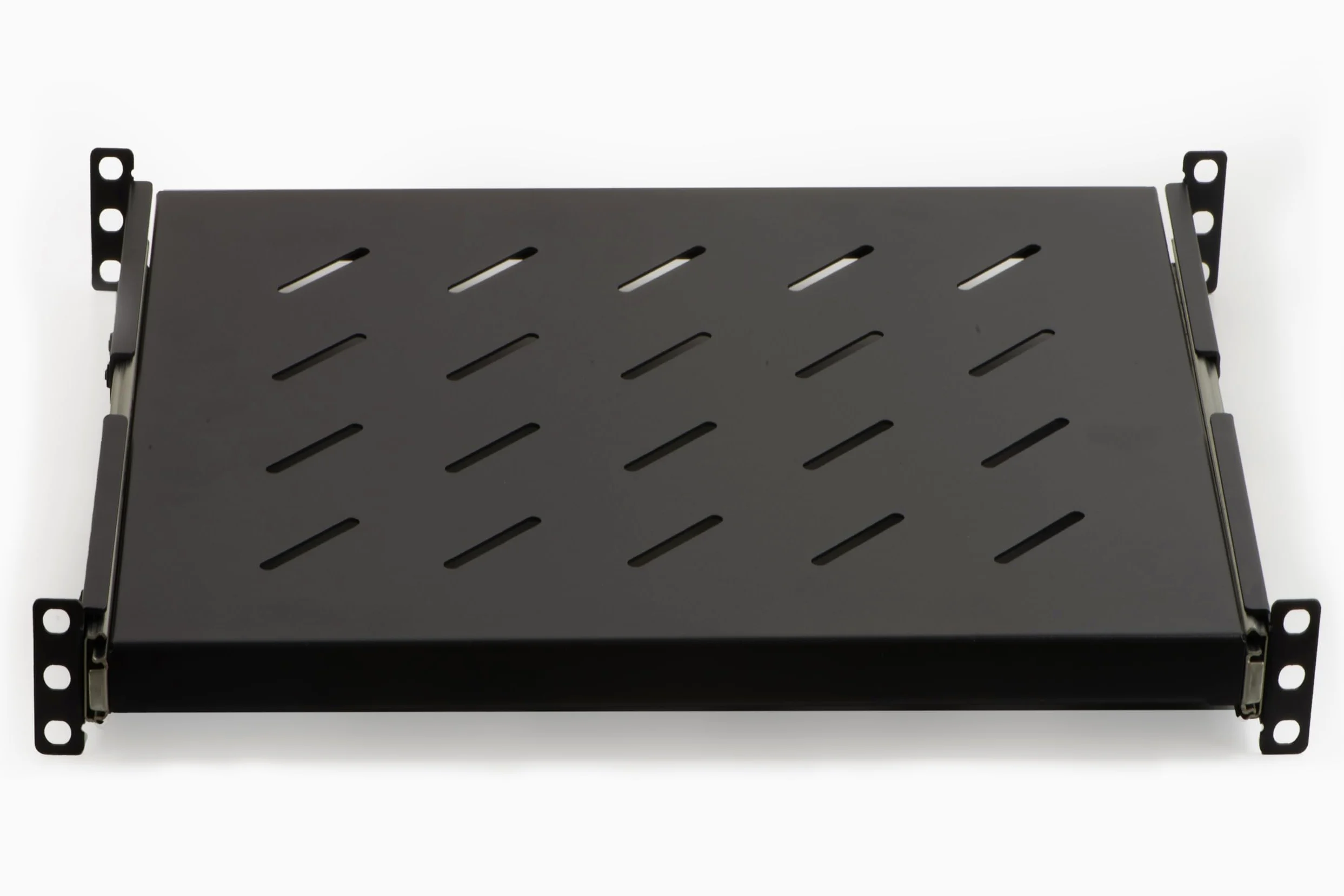 Link LKRIP350EN - Mensola Estraibile per Armadio Rack 19 Pollici Universale (48x35x4,5 cm, Nero RAL9005) – Acciaio Traforato per Ventilazione – Portata 40 kg e Kit Montaggio Incluso