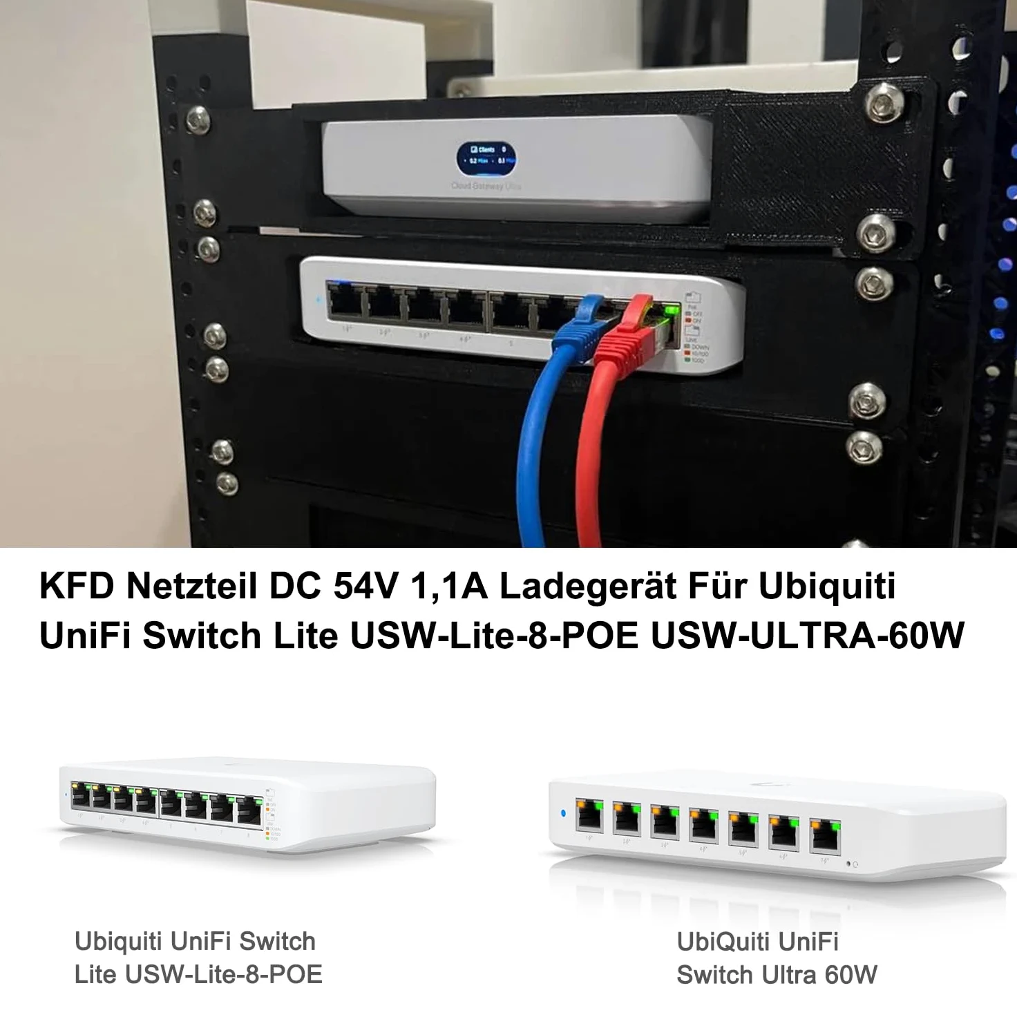 KFD 54V 1,1A Caricatore Alimentatore per Ubiquiti UniFi Switch Lite USW-Lite 8-PoE Gigabit Ethernet, UbiQuiti UniFi Switch Network Ultra 60W 8 Port Layer 2 USW-Ultra-60W NY-PW0L2-05401100 Power