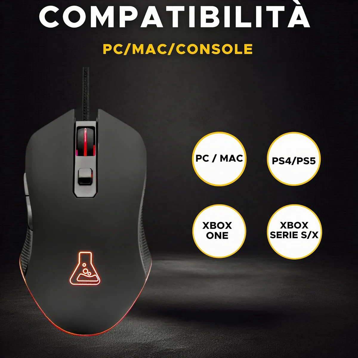 THE G-LAB - Kult Helium Pro - Mouse Gaming con Filo - Mouse da Gaming USB - Sensore Ottico Regolabile 12800 DPI, Illuminazione LED 7 Colori, Mouse Gamer Silenzioso a 6 Pulsanti - PC/PS4/PS5/Xbox