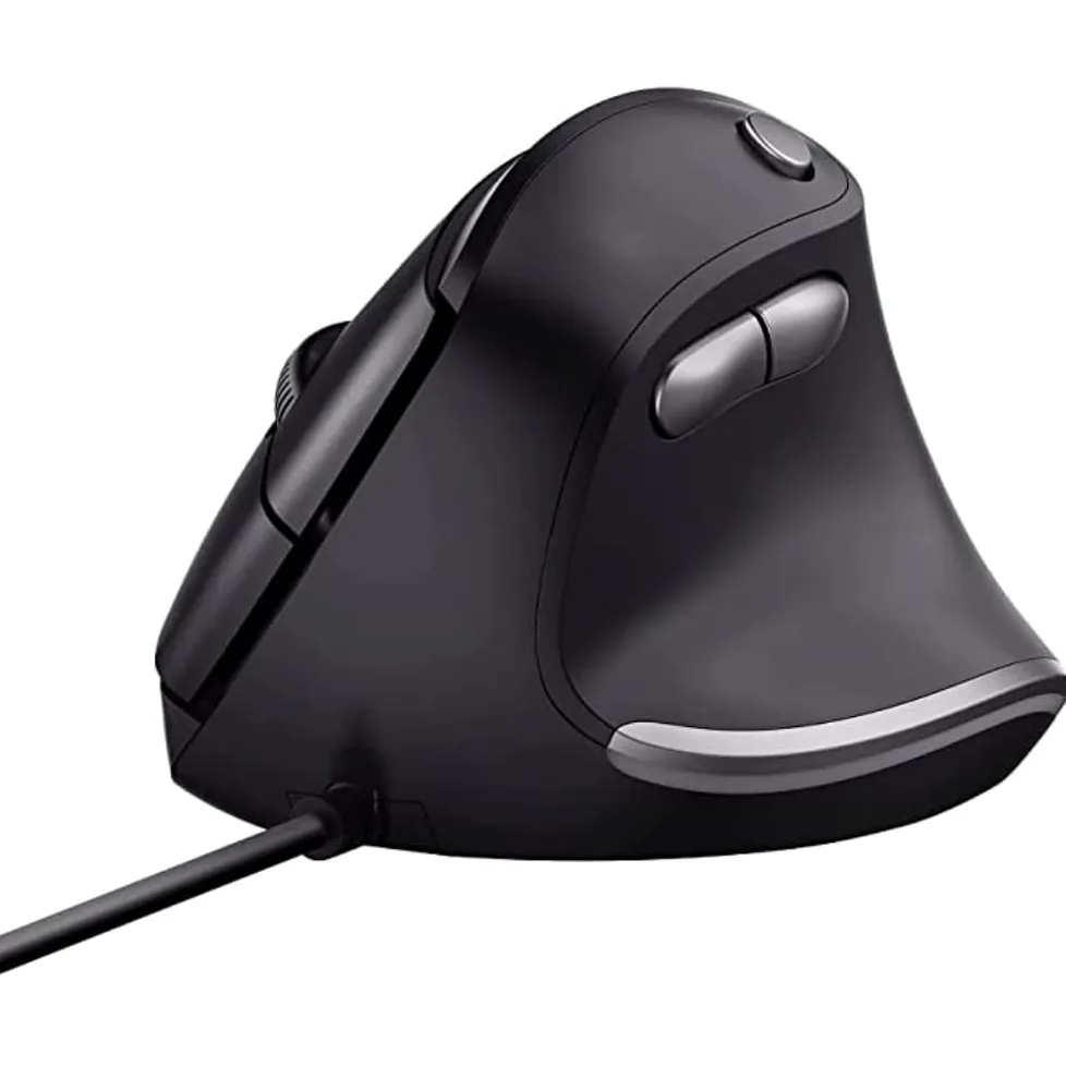Trust Bayo Mouse Verticale Sostenibile, Ridurre la Tensione del Braccio e del Polso, 800-4200 DPI, 6 Pulsanti, Cavo USB 150 cm, Ergonomico con Filo per PC, Laptop, Mac, Nero