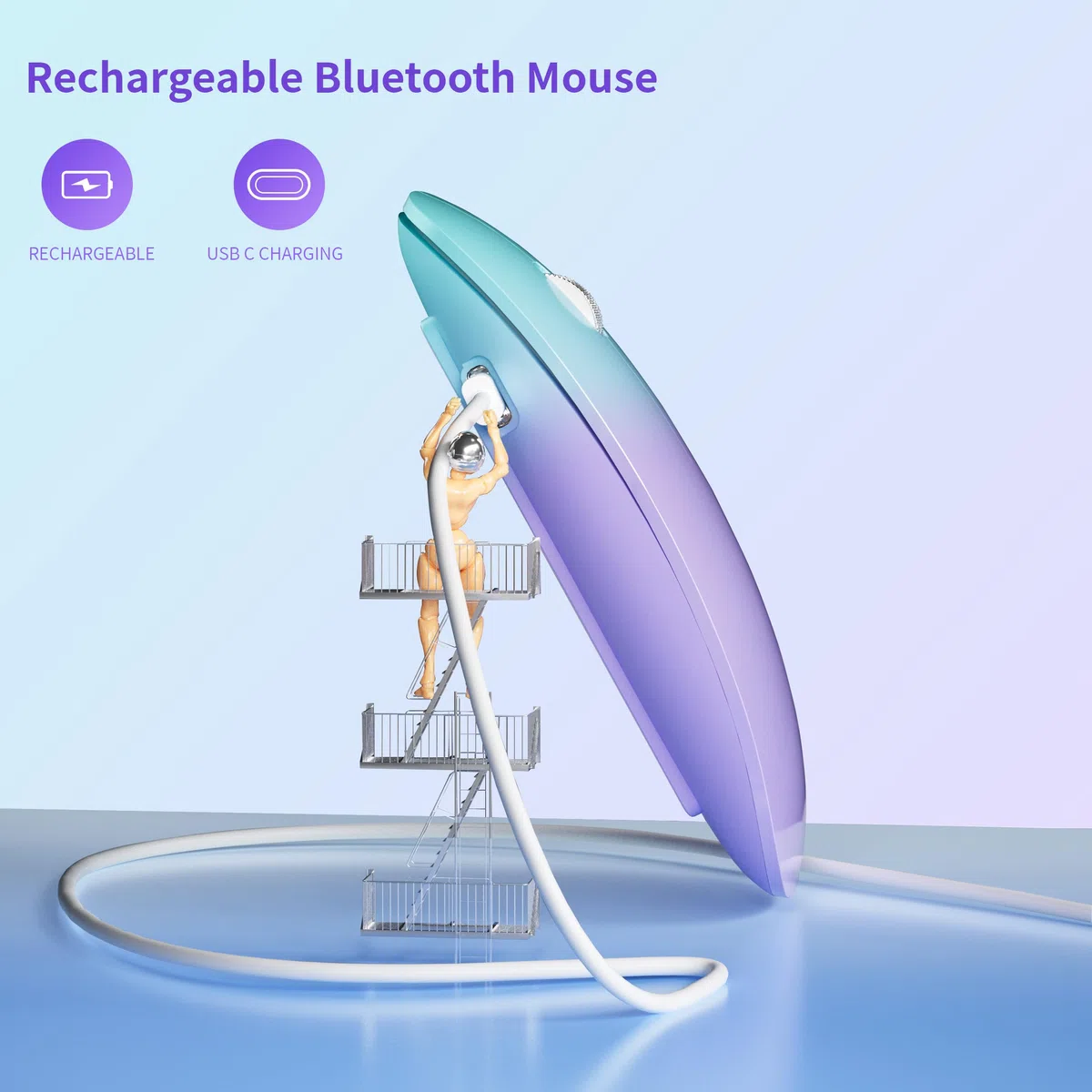 Uiosmuph Mouse Bluetooth Wireless Ricaricabile - Silenzioso Senza Fili Tri-Mode (Dual Bluetooth 5.1 + 2.4GHz) con Ricevitore USB, per Laptop/iPad/PC/Mac, Verde e Viola