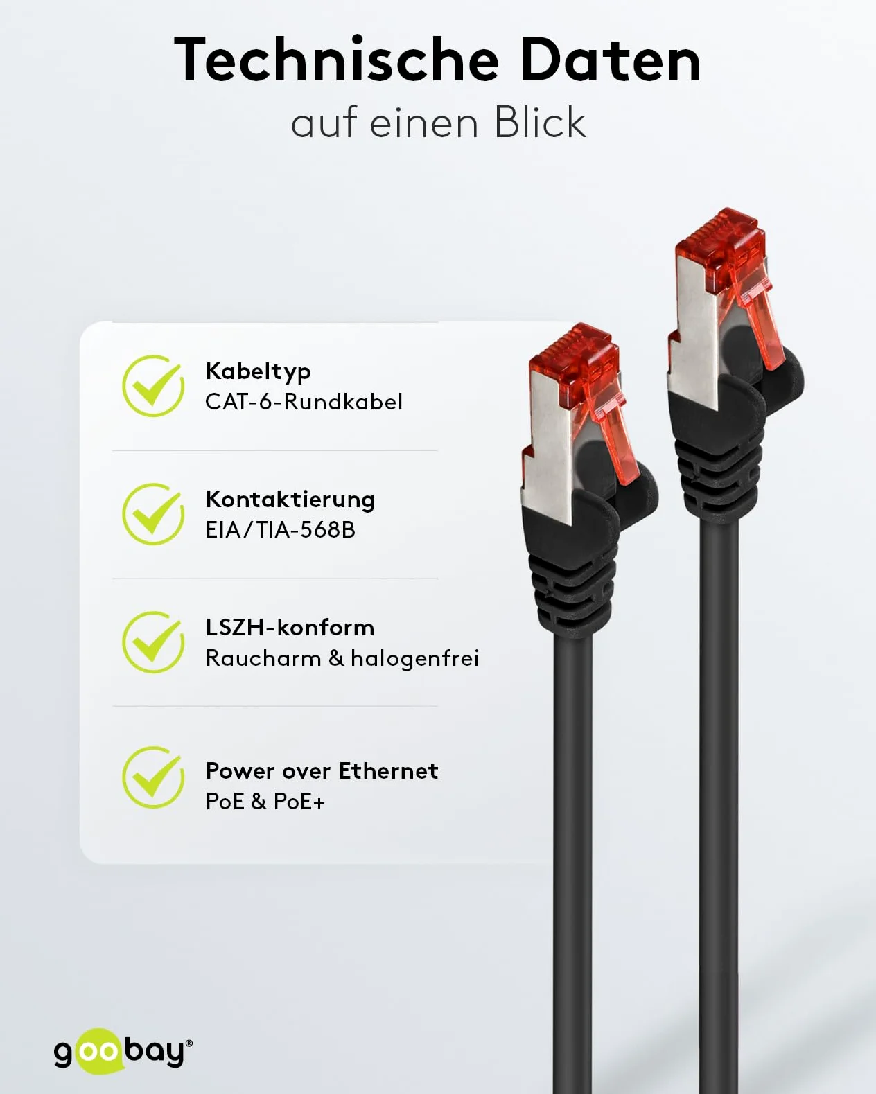 goobay 65981 - Cavo di rete CAT6 in set/cavo patch schermato S/FTP/CU Ethernet, PiMF, LSZH/Cat 6 da 10 Gbit/nero, 10 x 5 m