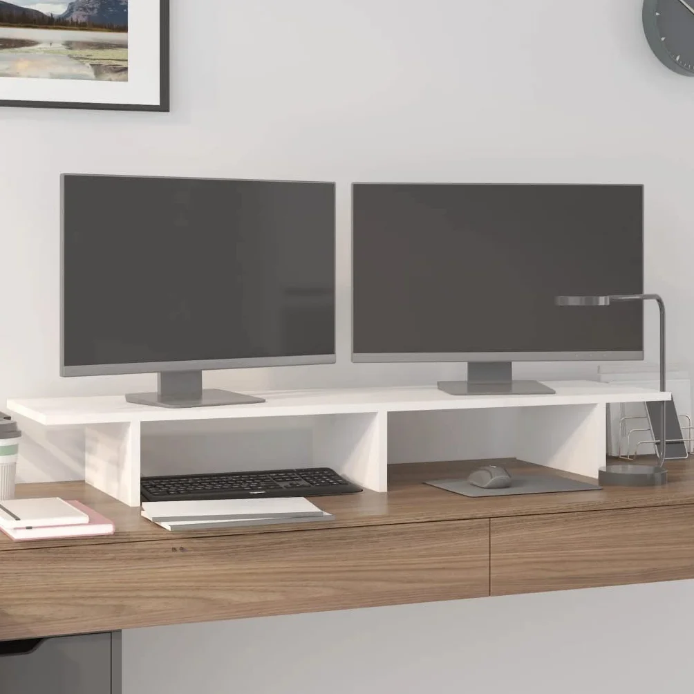 Supporto per monitor bianco 100 x 27 x 15 cm in legno di pino solido elevatore per monitor, supporto per monitor per scrivania e camera da letto A2