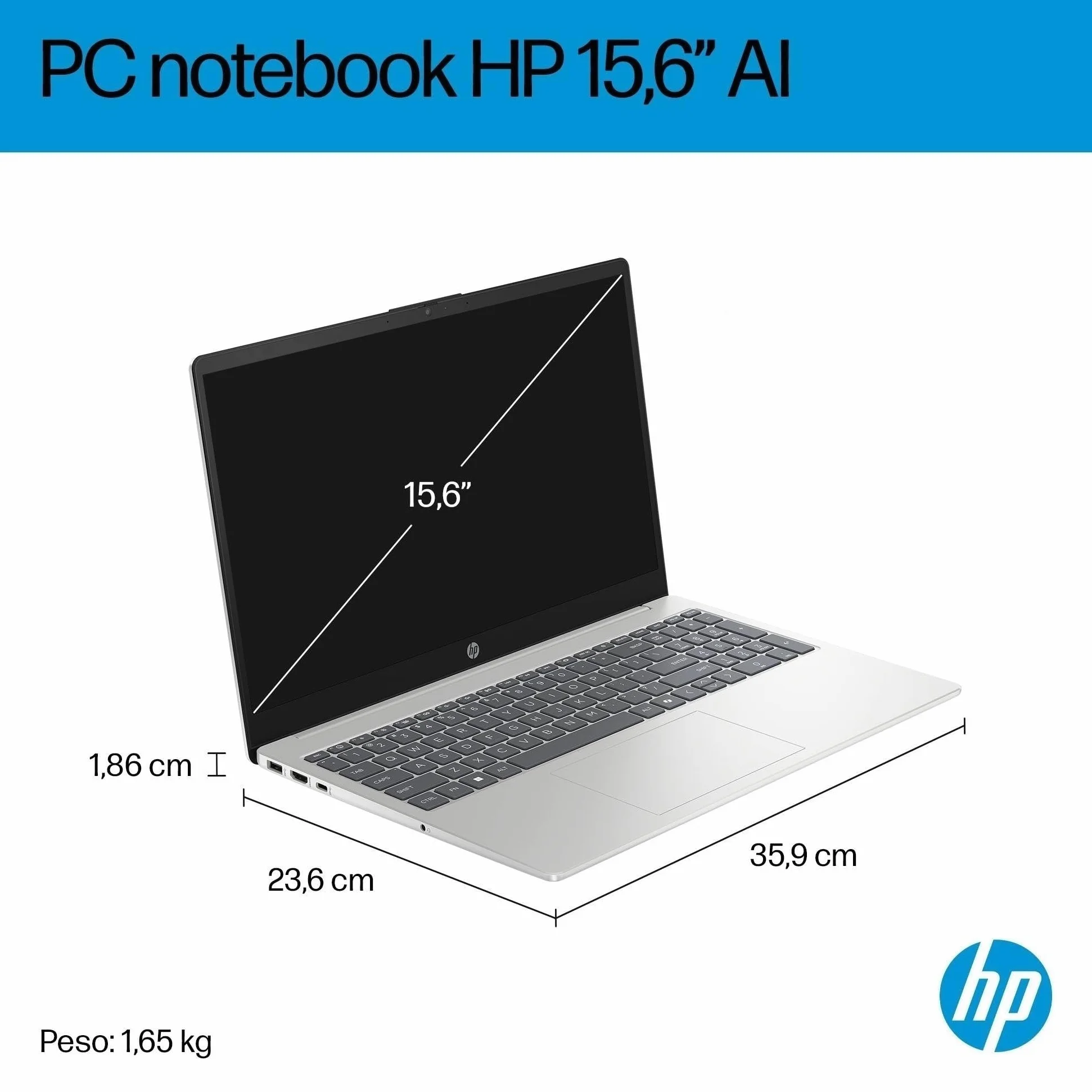 HP Laptop 15-fd2005sl, PC Portatile 15", Display FHD, Notebook, (Intel Core Ultra 5 225U, RAM 24GB, SSD 1TB, Windows 11), Computer Portatile, Uso quotidiano, Tastiera Italiana, QWERTY, Argento
