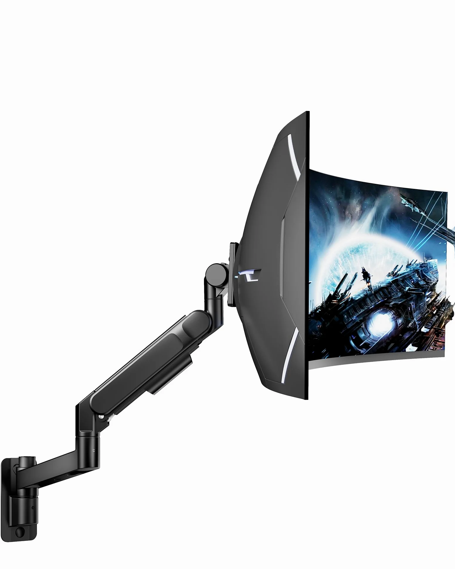 ARES WING Supporto da parete per monitor da 24 – 57 pollici, schermo LED/LCD/TV fino a 27 kg, molla a gas, supporto da parete, inclinabile, orientabile VESA 75/100, supporto per monitor per ufficio e