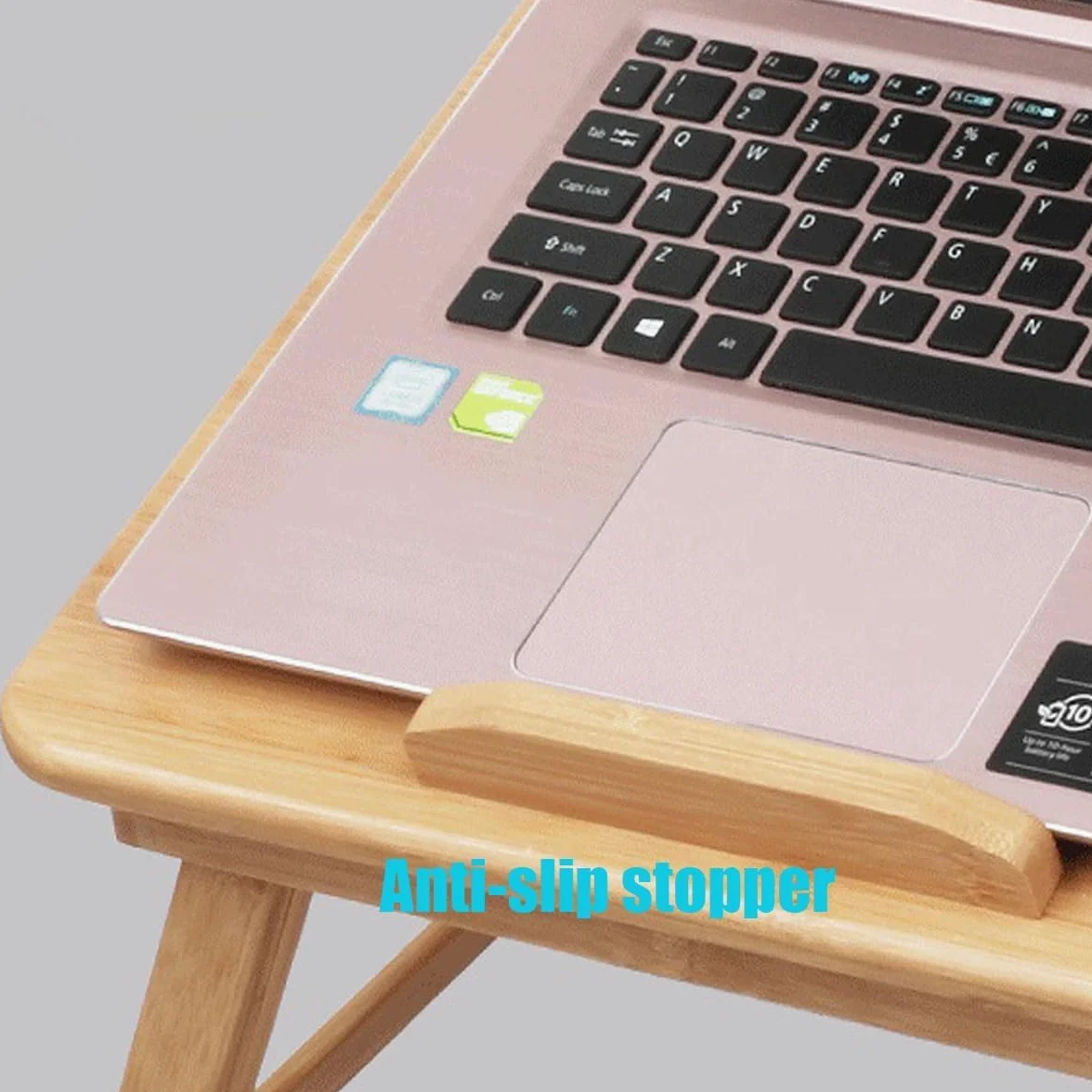 Tavolo per computer portatile in bambù, vassoio da scrivania regolabile in bambù con cassetto, vassoio pieghevole imbottito per la colazione
