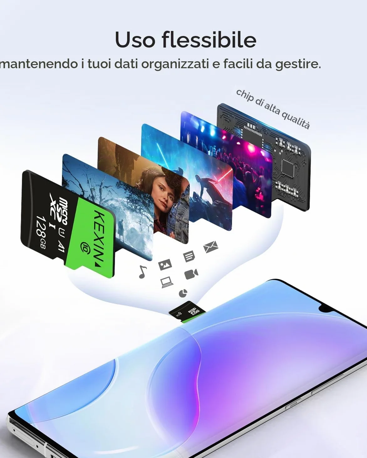 KEXIN Micro SD 128GB 3 Pezzi, Scheda Micro SD 128 GB, Scheda di Memoria microSDXC con Adattatore SD, A1, U3, C10, V30, Micro SD Card Confezione da 3
