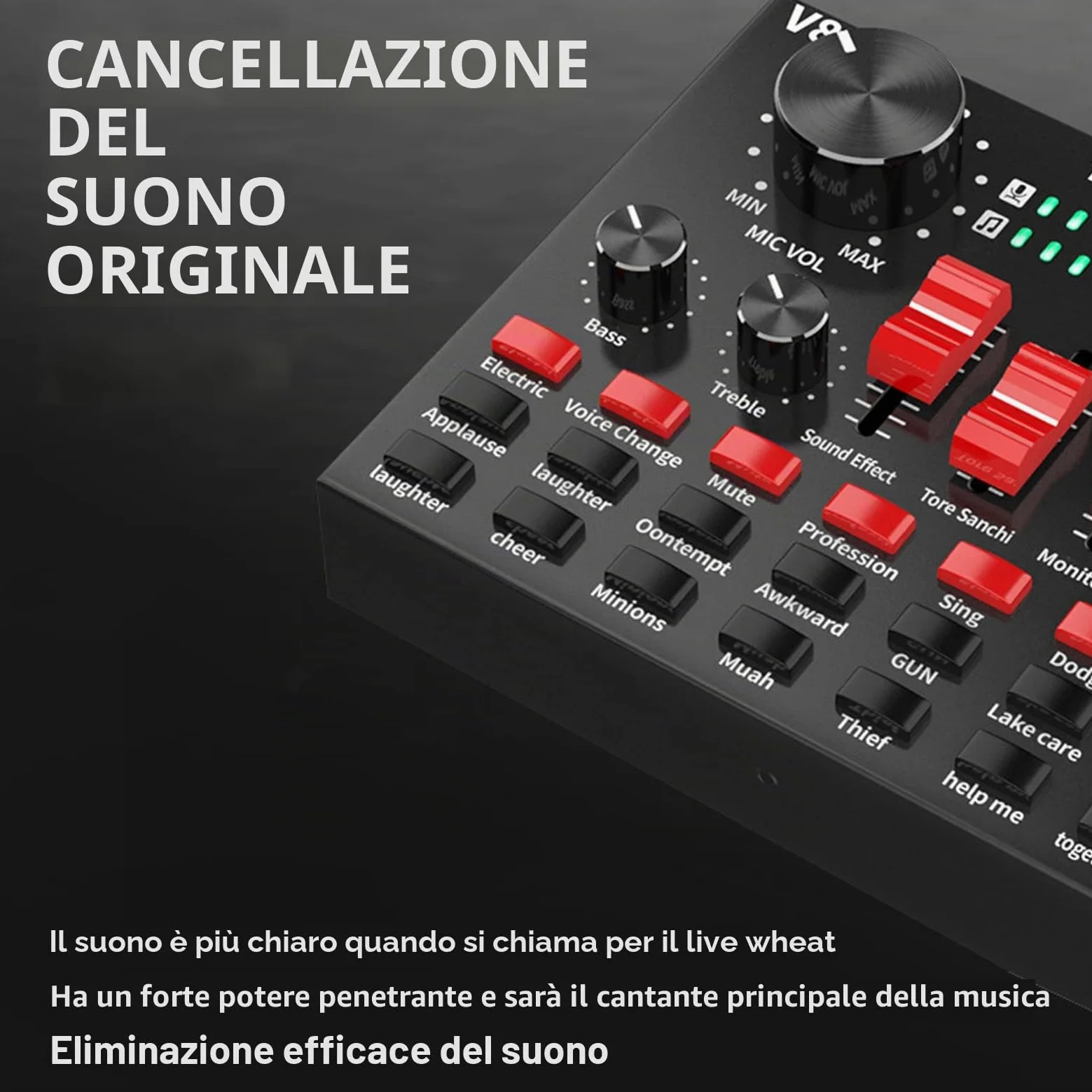 Scheda Audio Live, 16 Effetti Sonori V8S Voice Changer Scheda Audio Connessione Wireless, 8 modalità Divertenti, Scheda Mixer Audio per Karaoke, Design Leggero