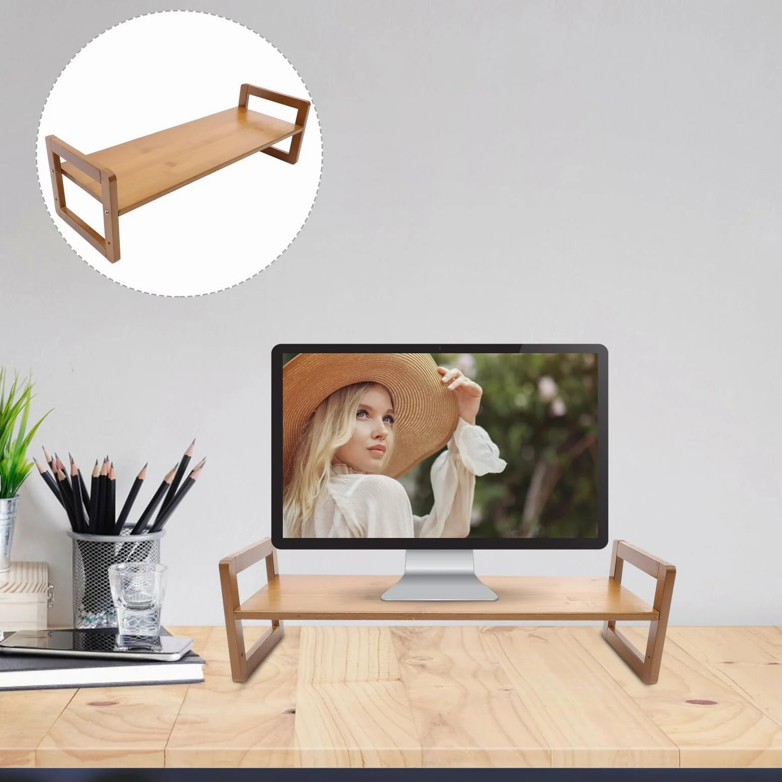 BESPORTBLE Supporto Monitor da Scrivania in Legno con Rialzo Ergonomico per Laptop e Mensola Porta Portatile Alza Monitor Fisso per Casa e Ufficio Organizzatore Desktop Resistente e