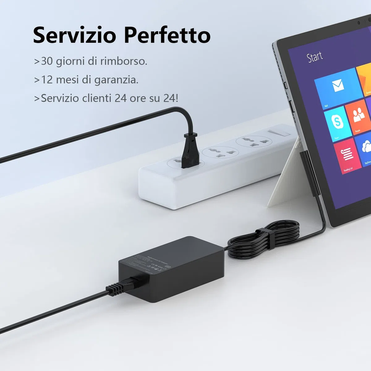 Caricatore Surface Pro 65W 15V 4A Alimentatore per Microsoft Surface Pro 8/7/6/5/4/3/X, Surface Laptop 1/2/3/4, Surface Book 1/2, Surface Go 1/2 Tablet Windows 1796 1800 Caricabatterie con Port USB