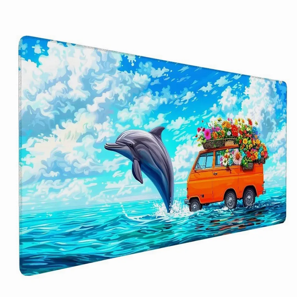 Blu Tappetino Mouse XXL 1000x500x3mm, Gaming Tappetino Mouse Delfino Mousepad con Base in Impermeabile Gomma Antiscivolo per Tastiera Computer Ufficio Idea Regalo Festa del Papà e Compleanno X-786