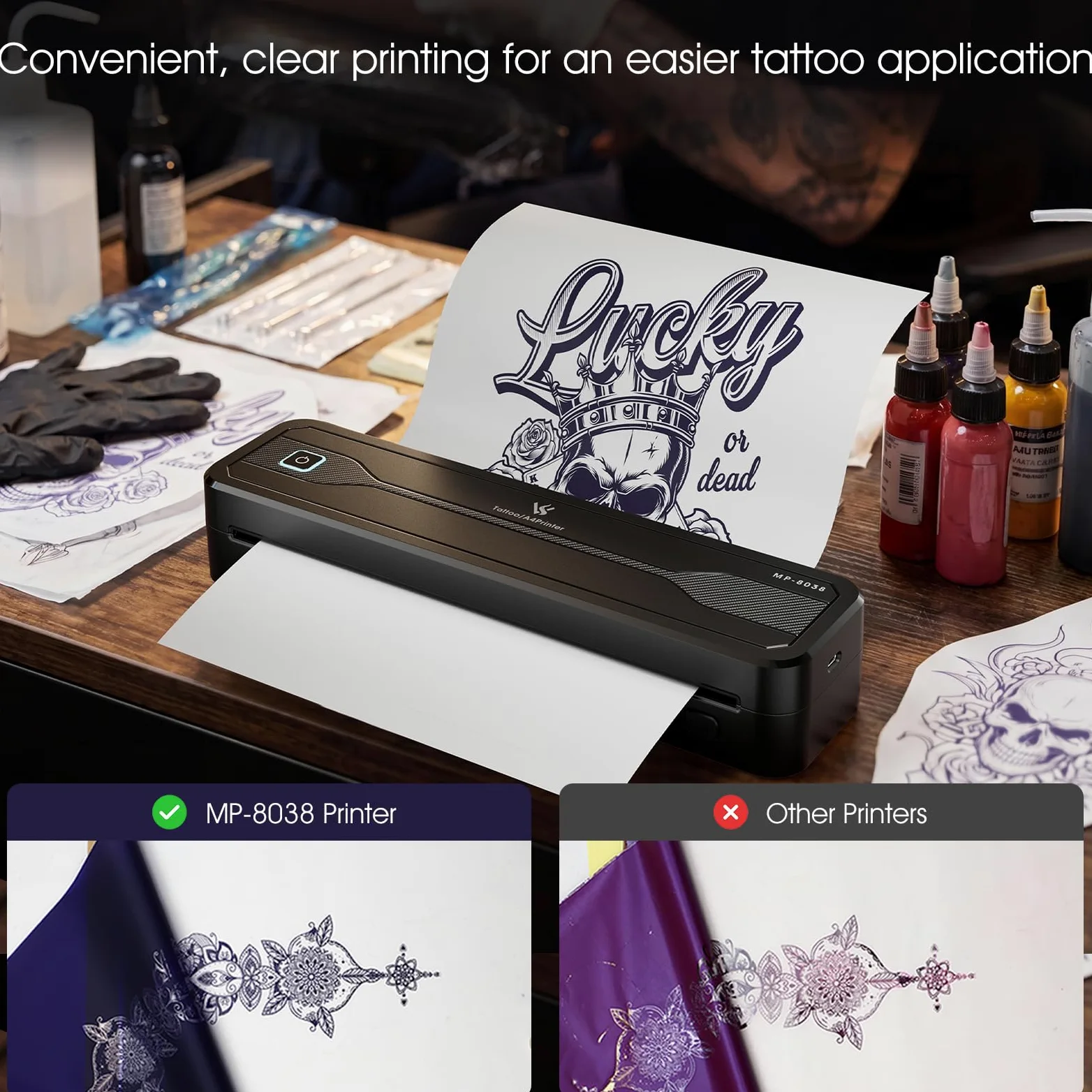 TATELF Stampante Stencil Tatuaggi Wireless A4 Termica Bluetooth | Batteria 2600mAh, 10 Fogli Carta Trasferibile, Compatibile iOS Android Win Mac, Senza Inchiostro Linee Precise per Tatuatori